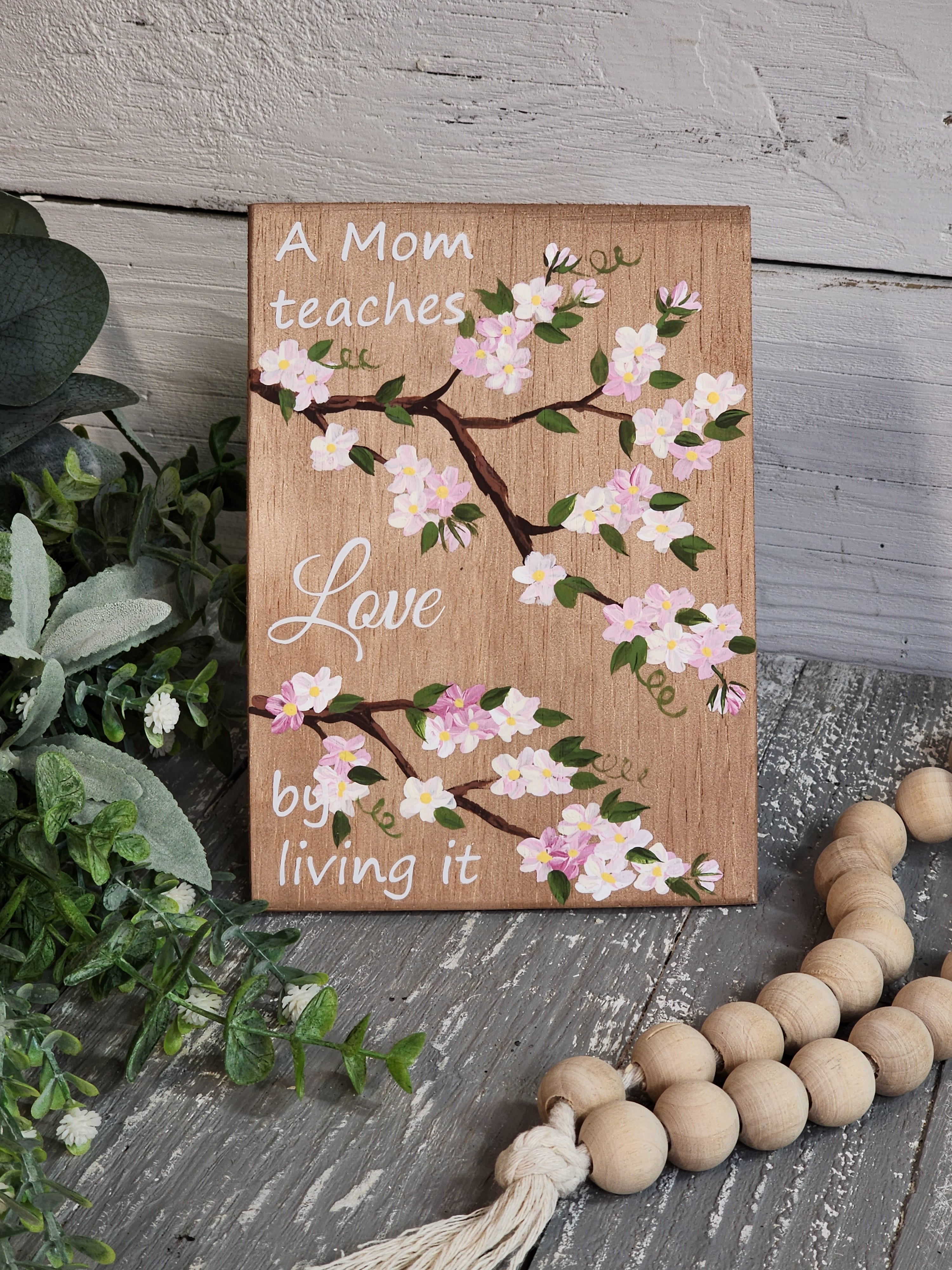 Handpainted greeting cards, Mothers Day gift, card for mom, custom note card with Easel stand, artwork display stand, apple blossoms