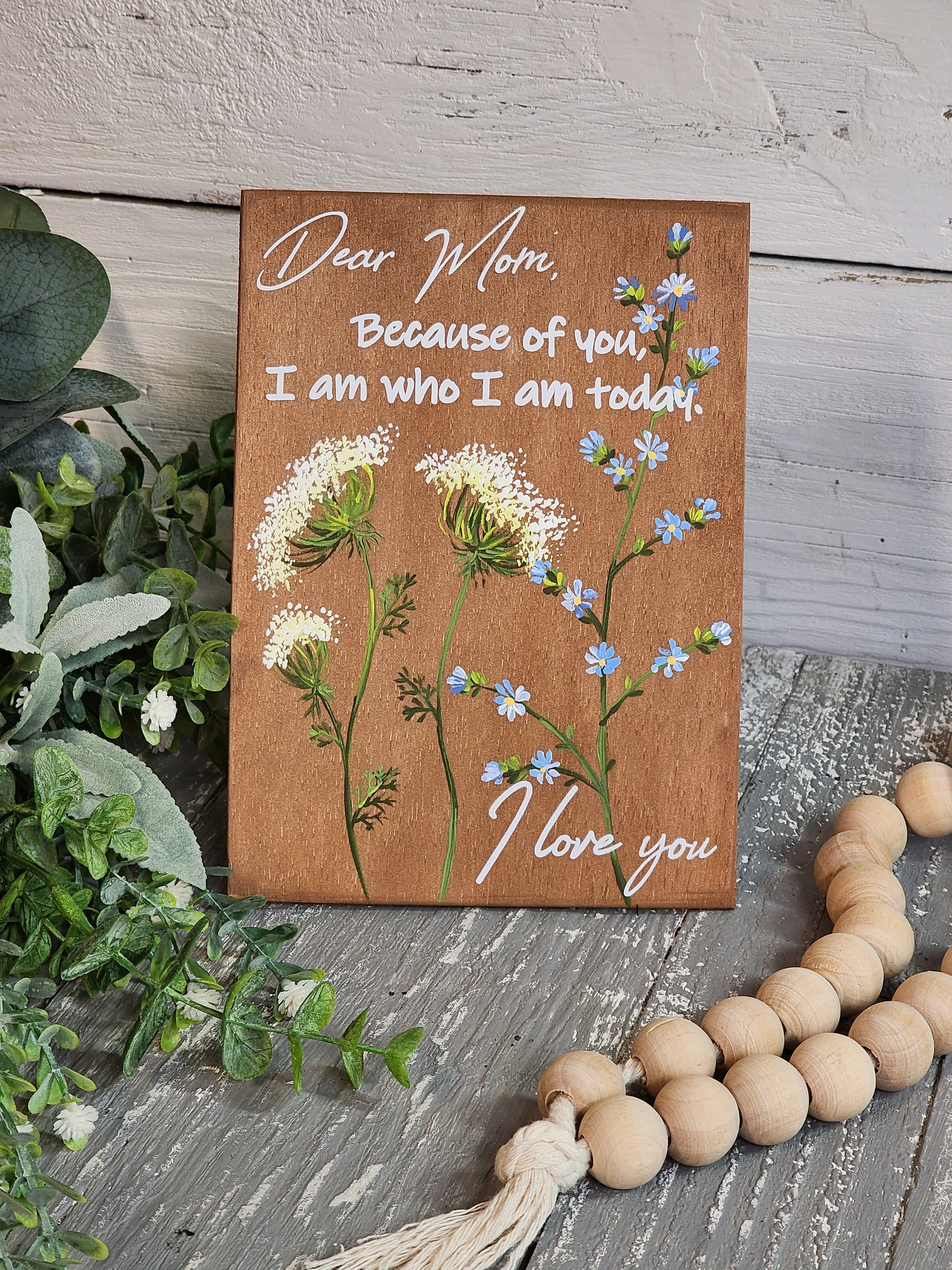 Handpainted greeting cards, Mothers Day gift, card for mom, custom note card with Easel stand, artwork display stand, wildflowers, dear mom