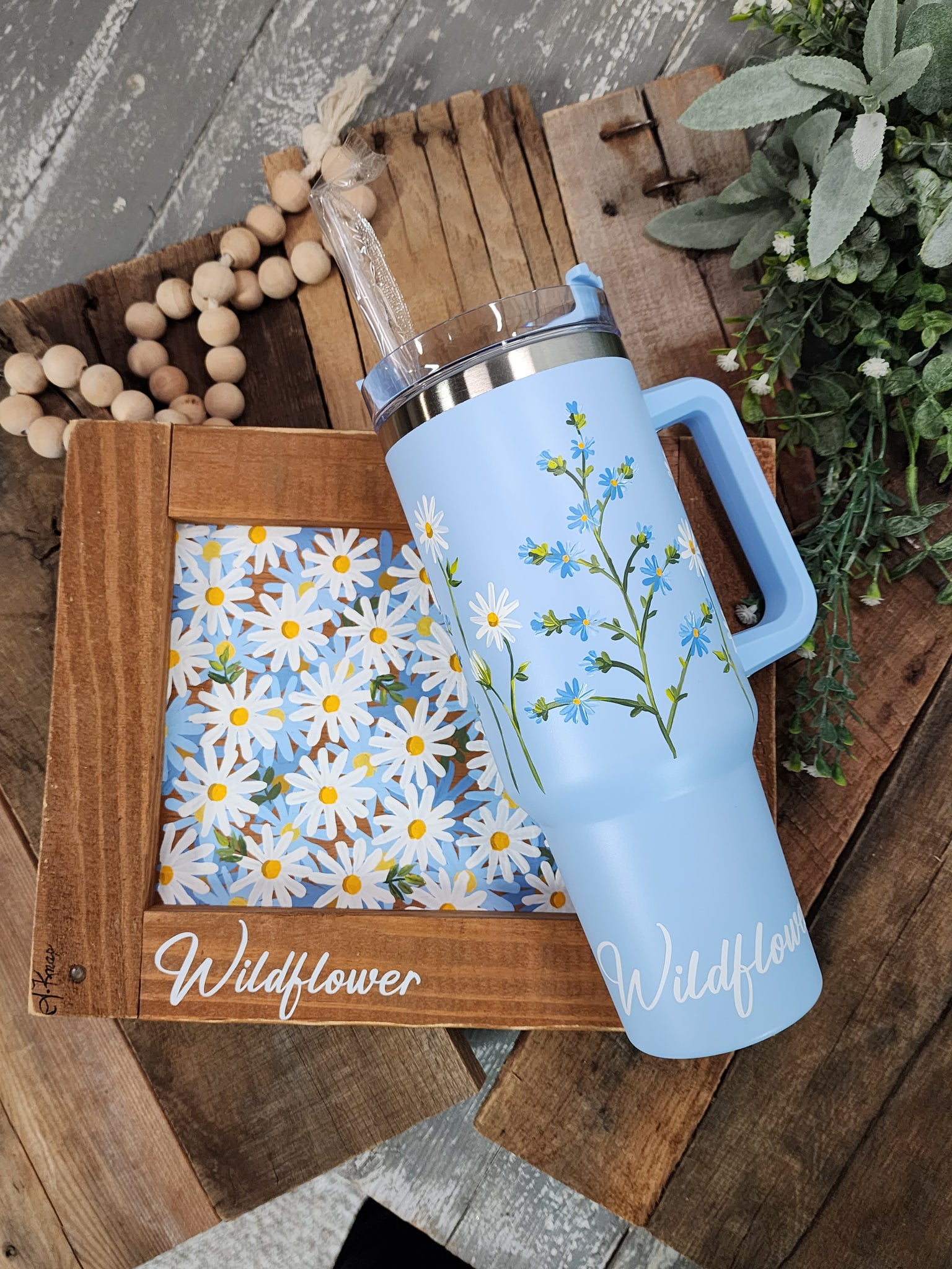 White 40oz tumbler with painted sunflowers, Women's Christmas Gift, St –  The White Birch Studio