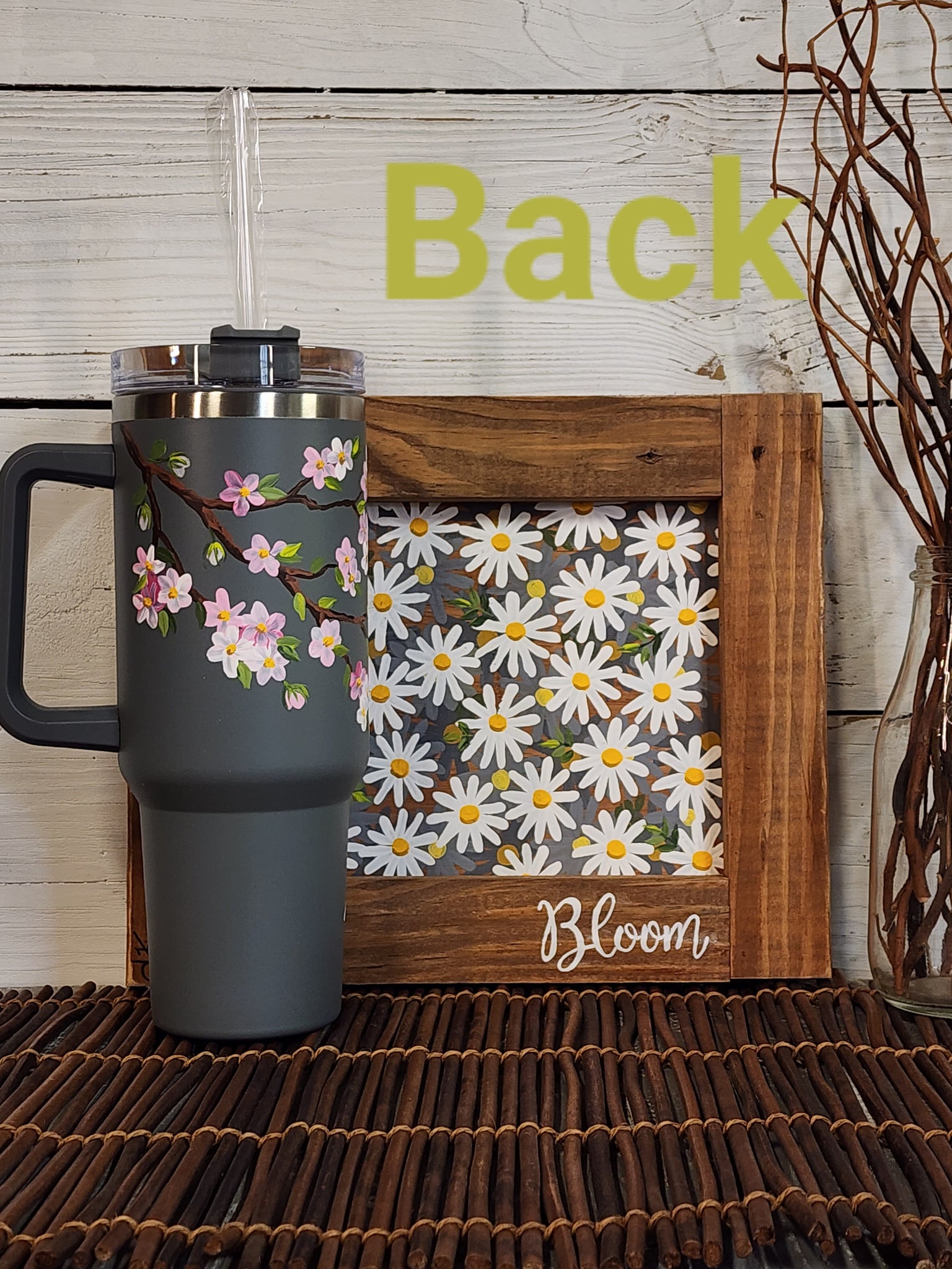 White 40oz tumbler with painted sunflowers, Women's Christmas Gift