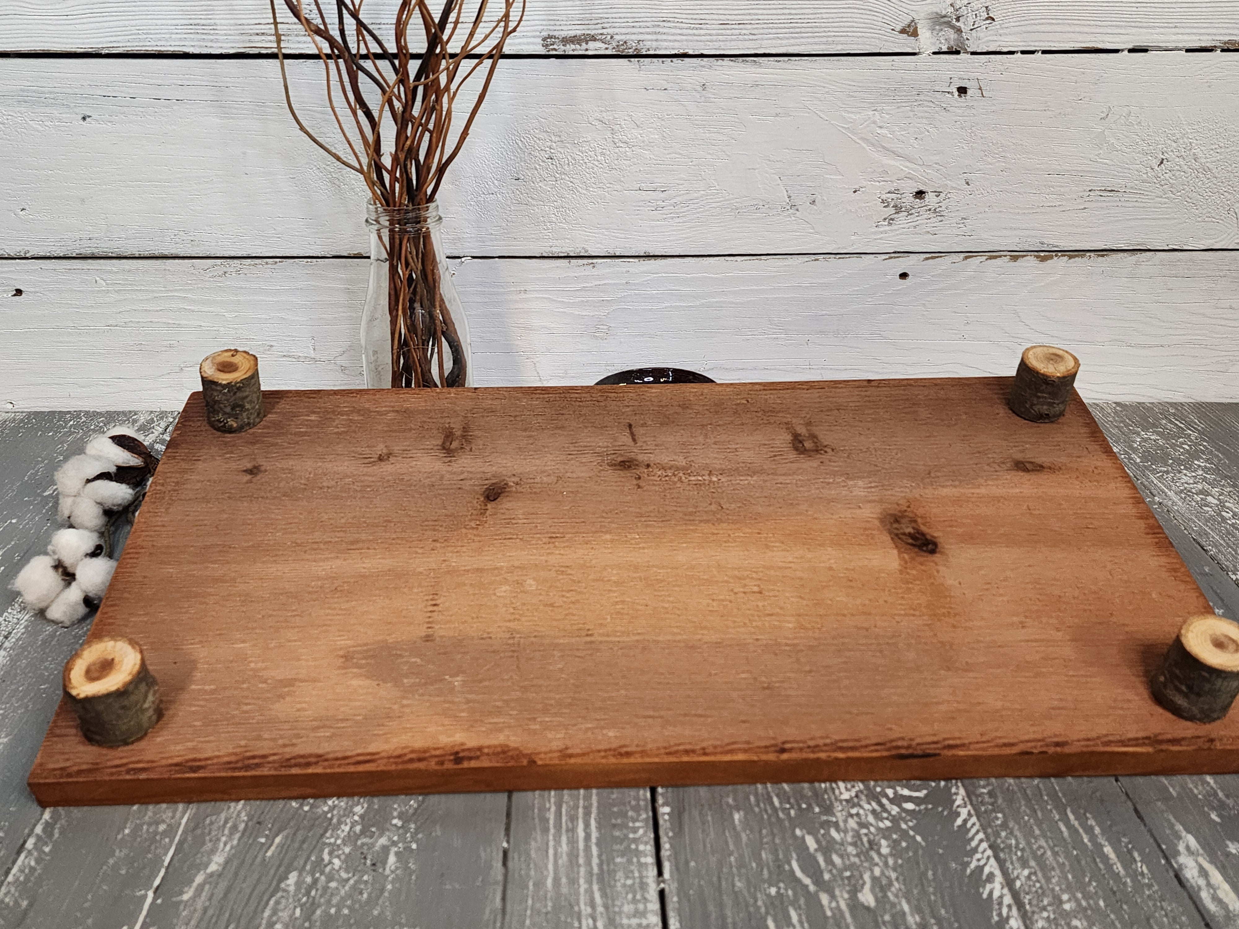 Large riser pedestal, natural cedar wood table tray, Custom hand painted charcuterie board, cottage rustic wood display stand, Ottoman tray