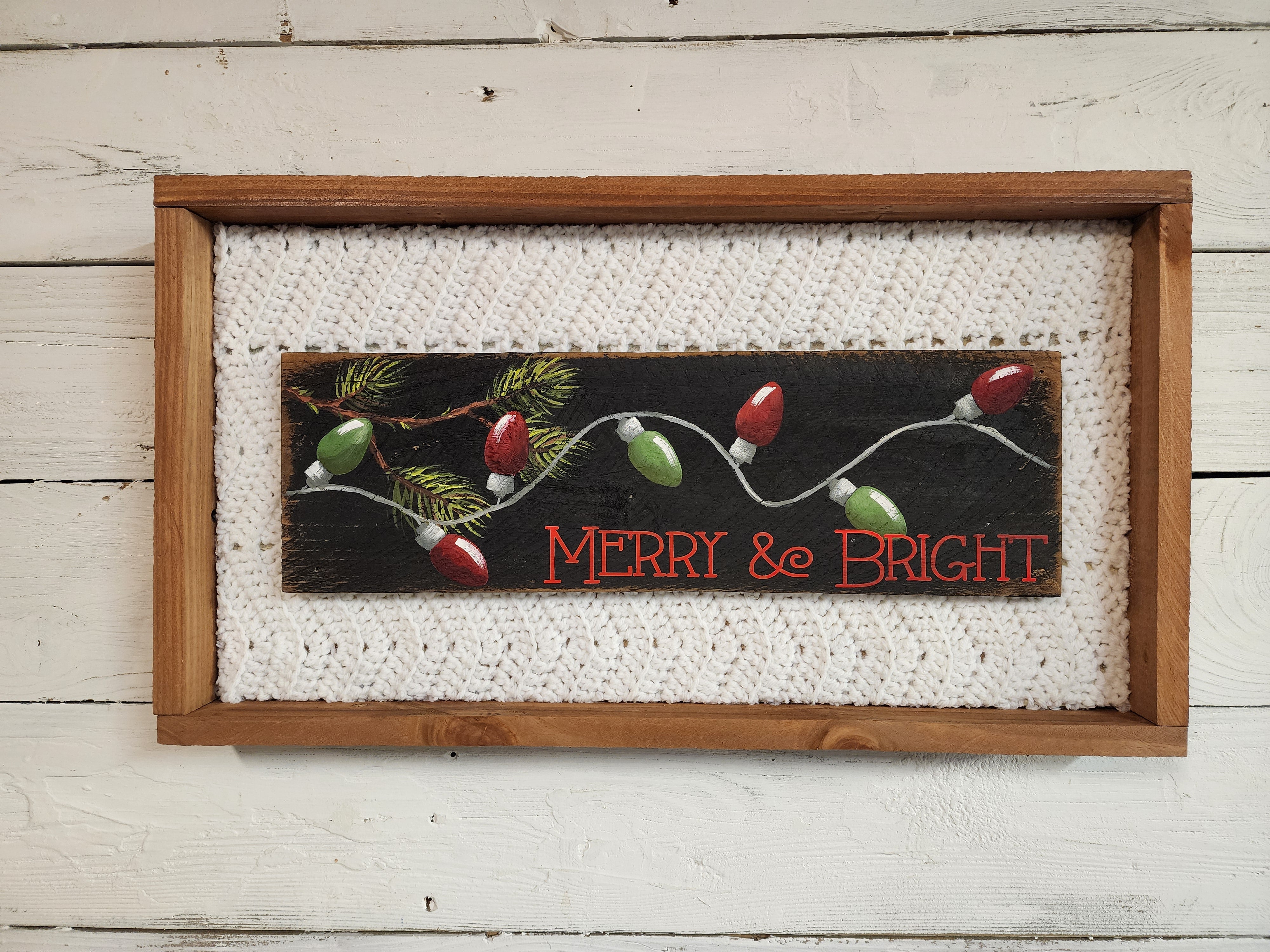 Christmas homemade decor, Merry & bright string of lights for shelf or counter sitter, holiday sweater coffee bar kitchen or mantel holiday