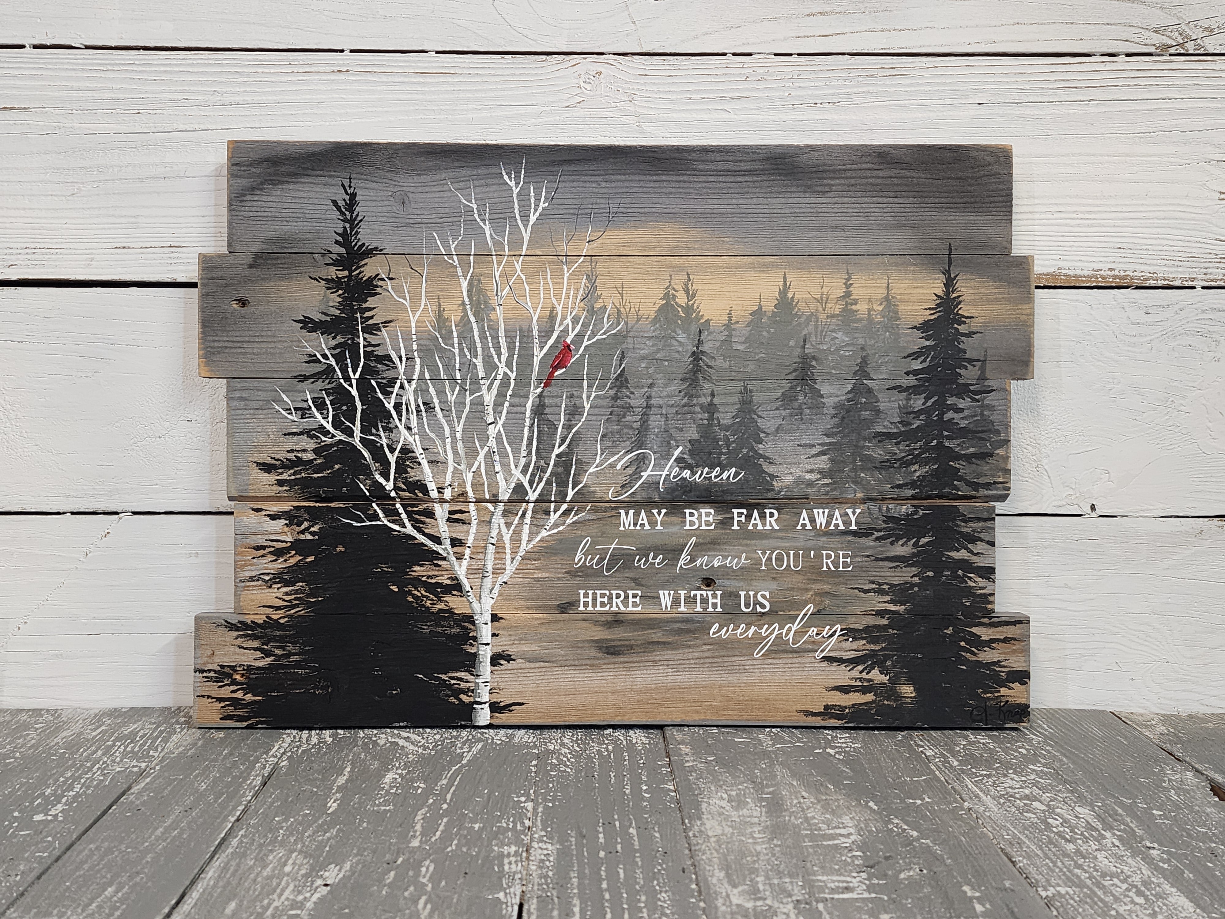 Handmade personal painting gift of Cardinals in tree remembering loved ones that passed away, custom hand painted art in memory dad or mom