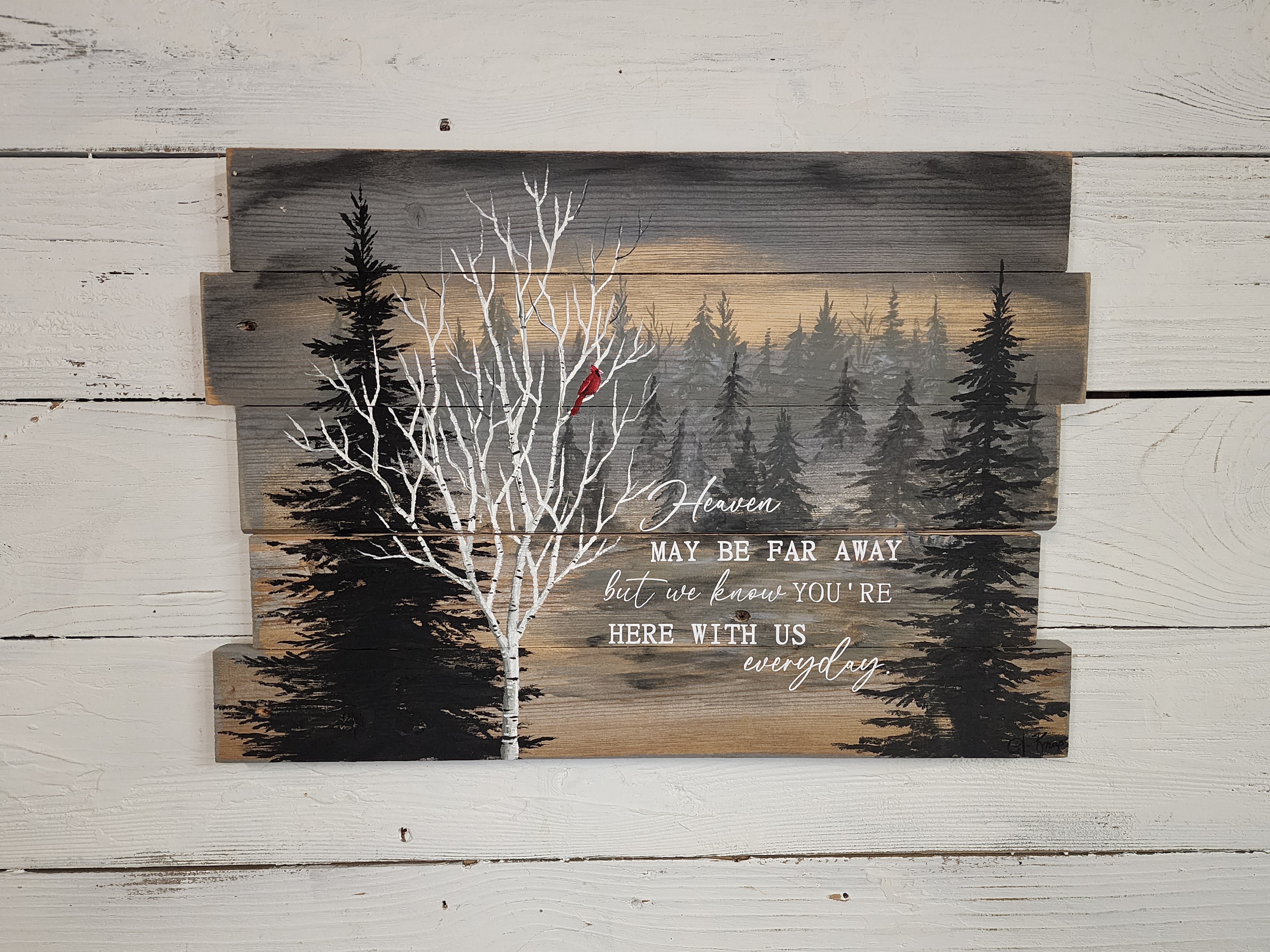 Handmade personal painting gift of Cardinals in tree remembering loved ones that passed away, custom hand painted art in memory dad or mom