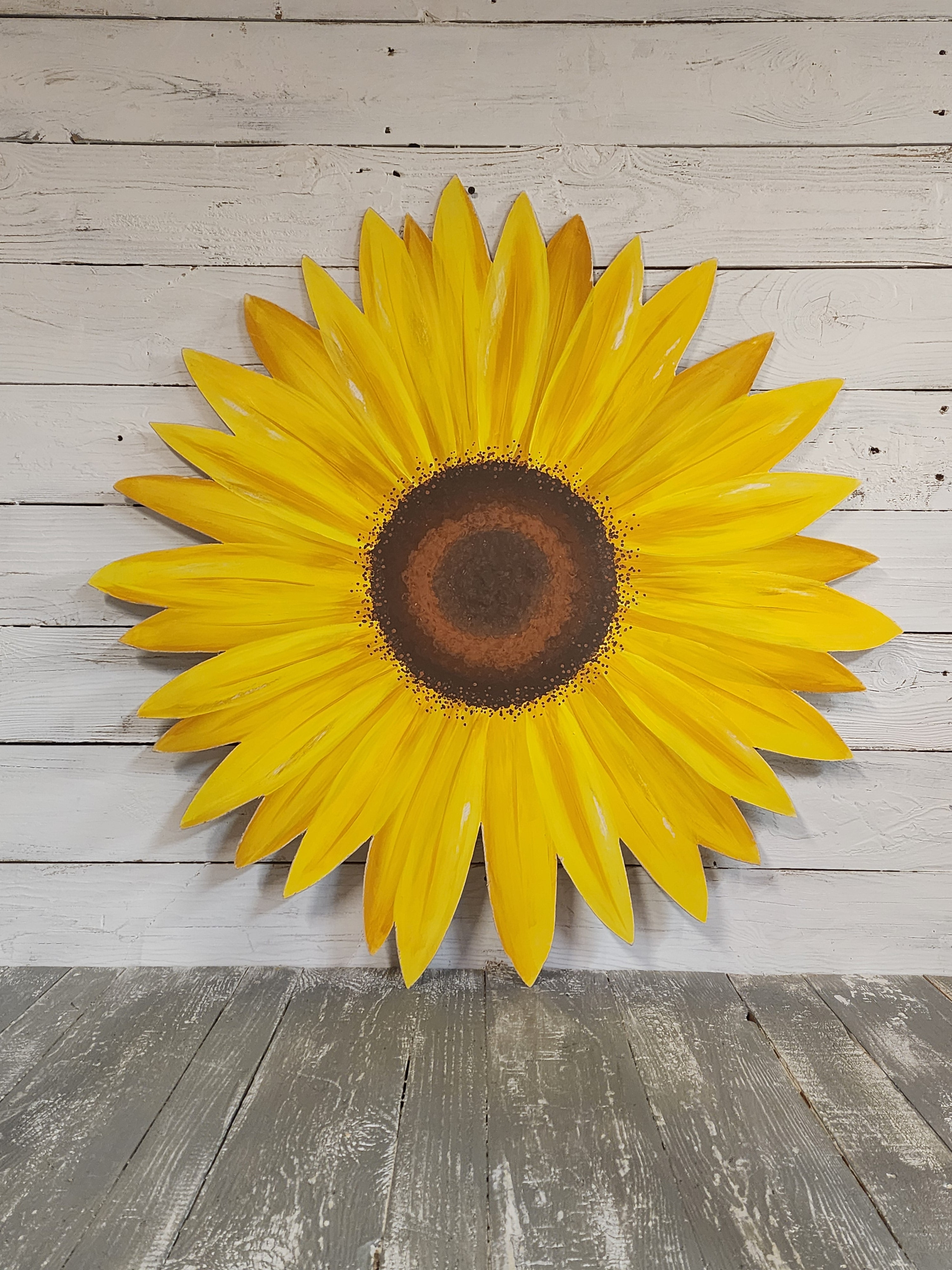 Giant hand painted sunflower Summer porch wall art, rustic farmhouse wild flower statement art, gift flower lover, Spring wood door hanger