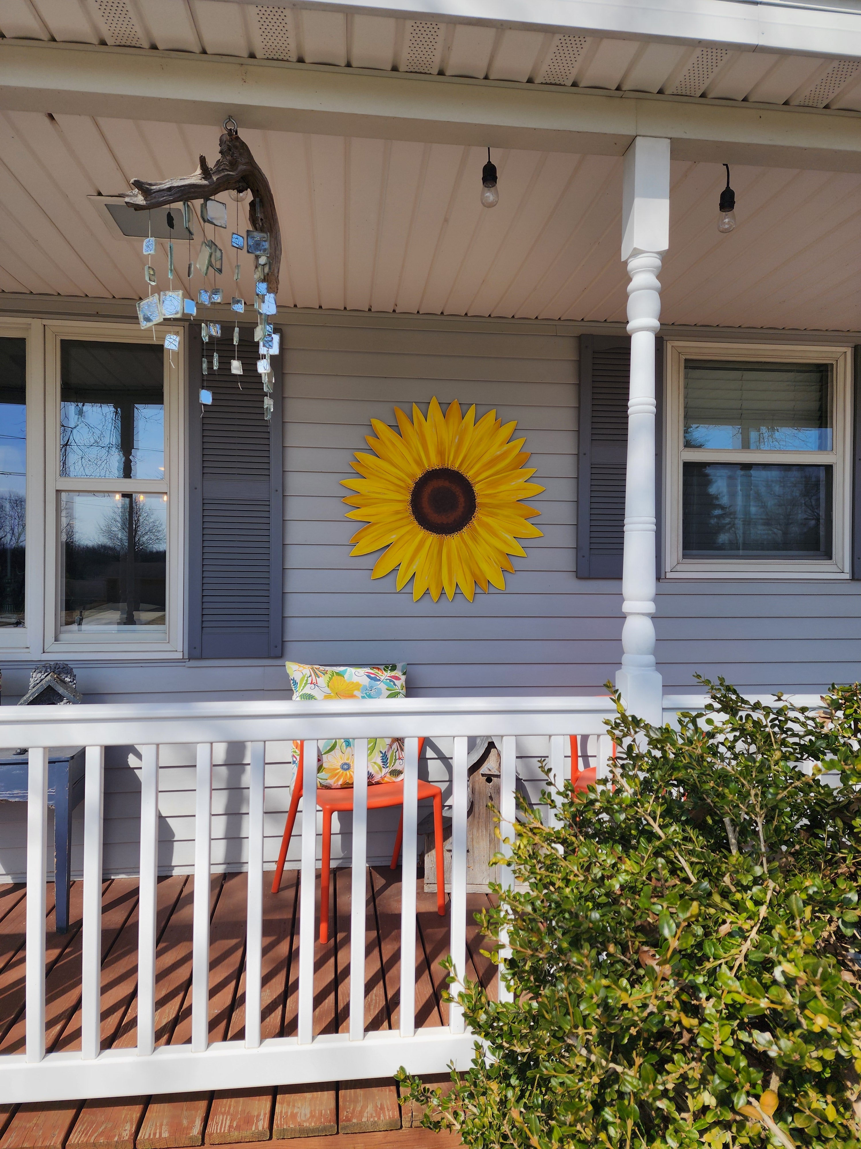 Giant hand painted sunflower Summer porch wall art, rustic farmhouse wild flower statement art, gift flower lover, Spring wood door hanger