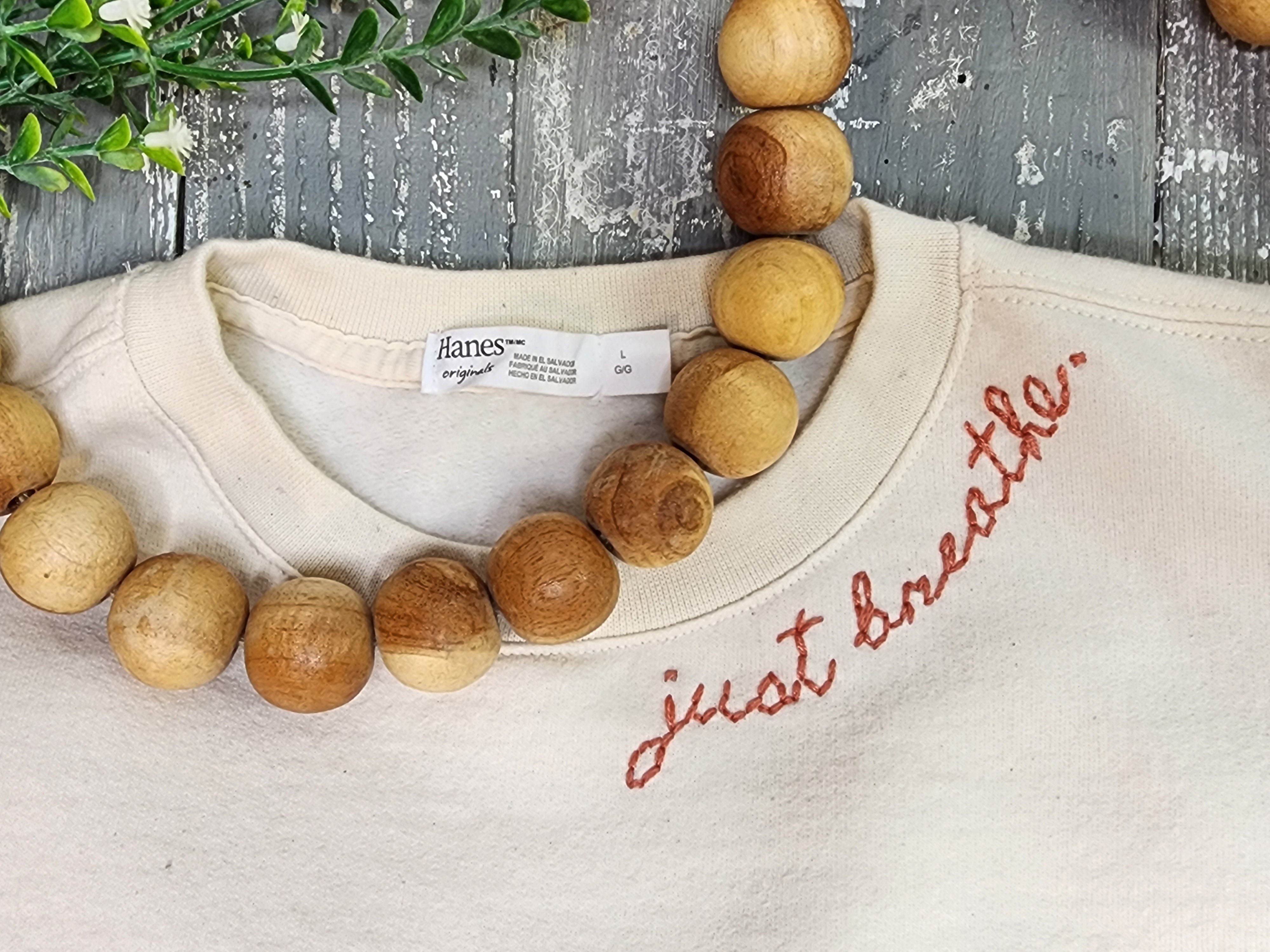 Mother’s Day Gift | Boho comfy Relax embroidered Sweatshirt | Self-care warm handmade crew "Just Breathe" | Gift for Her \ floral calico