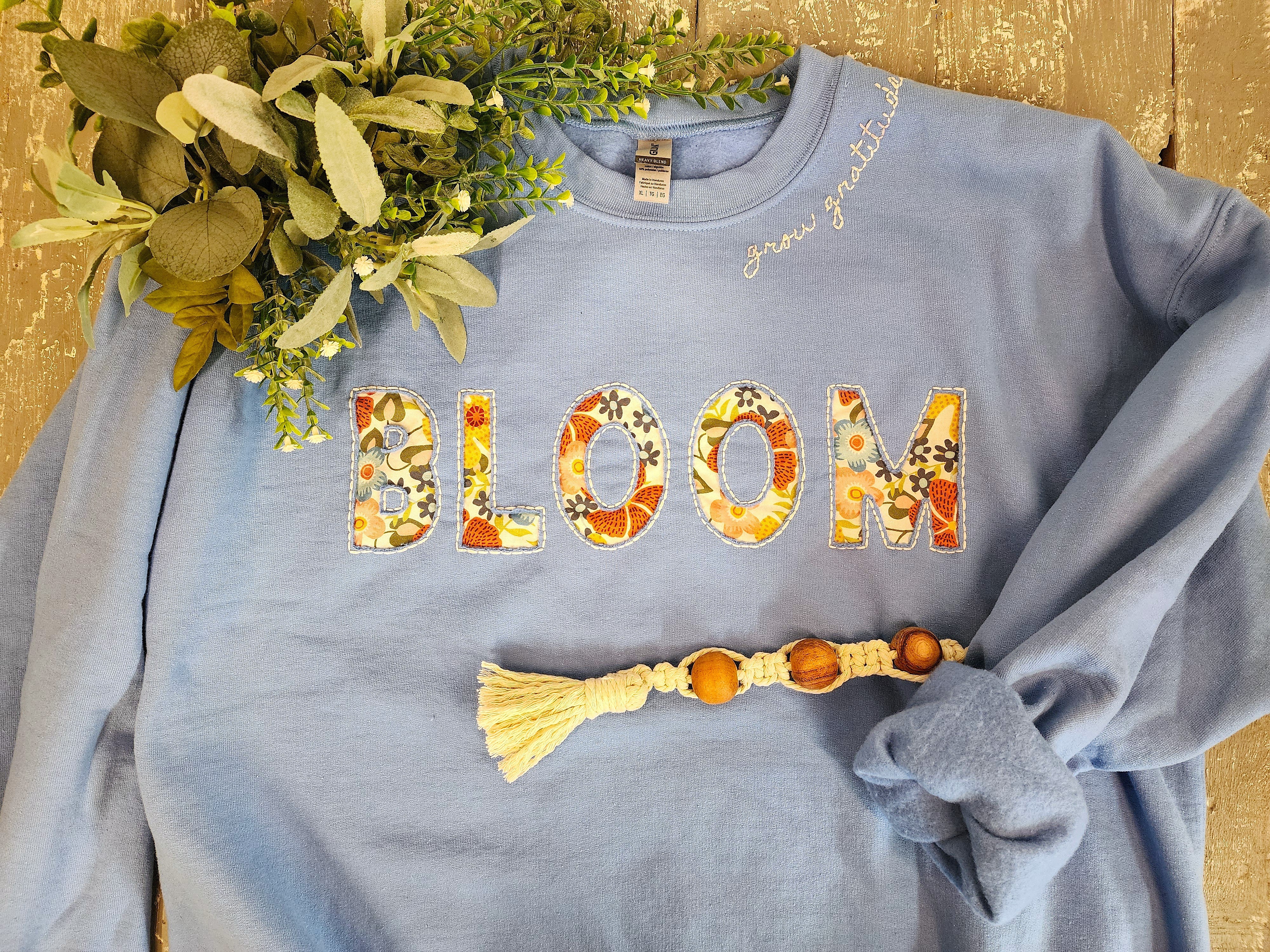 Mother’s Day Gift | Boho comfy Bloom embroidered Sweatshirt | Self-care warm handmade crew for Summer nights| Gift for Her \ floral calico