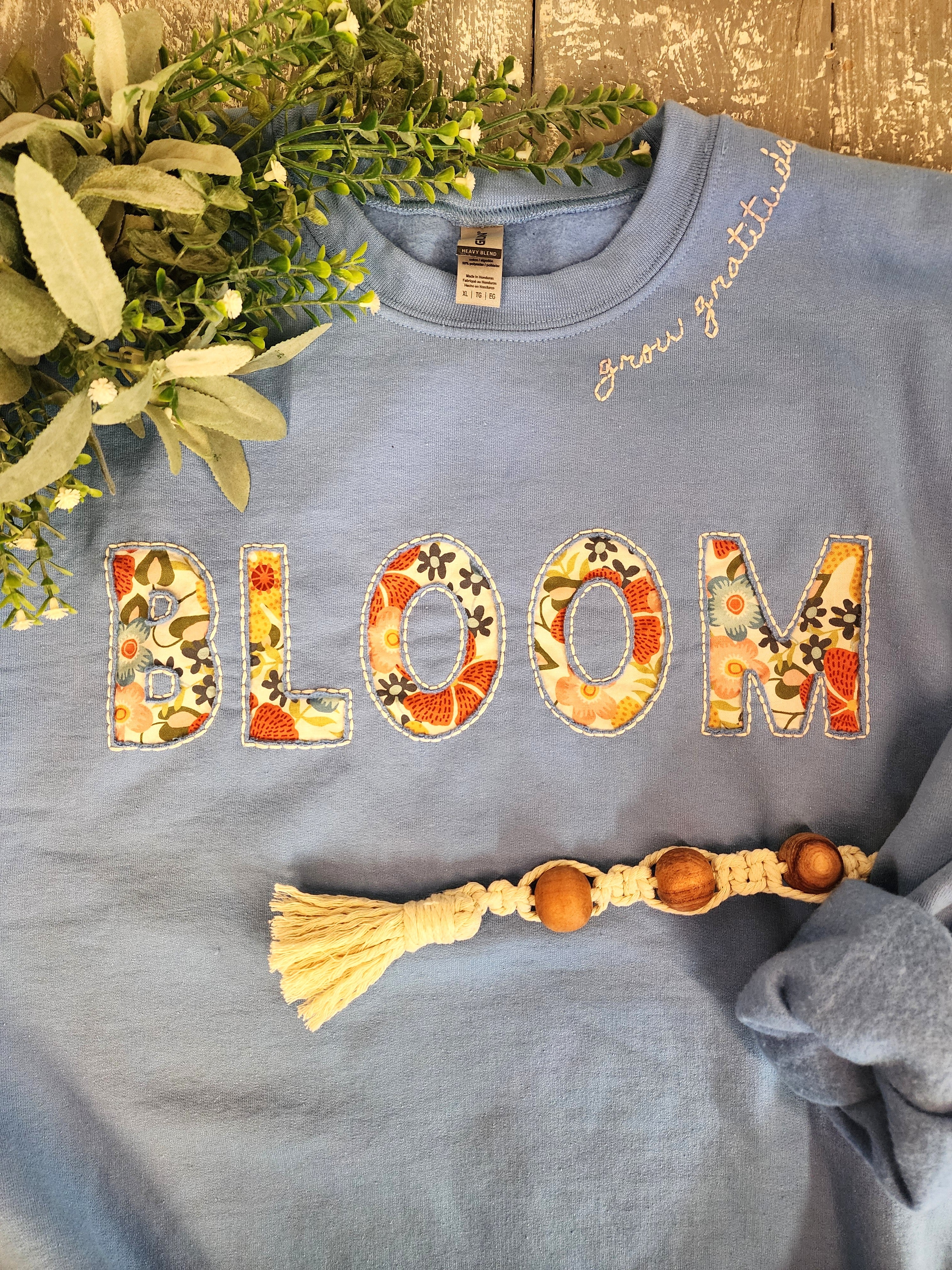 Mother’s Day Gift | Boho comfy Bloom embroidered Sweatshirt | Self-care warm handmade crew for Summer nights| Gift for Her \ floral calico