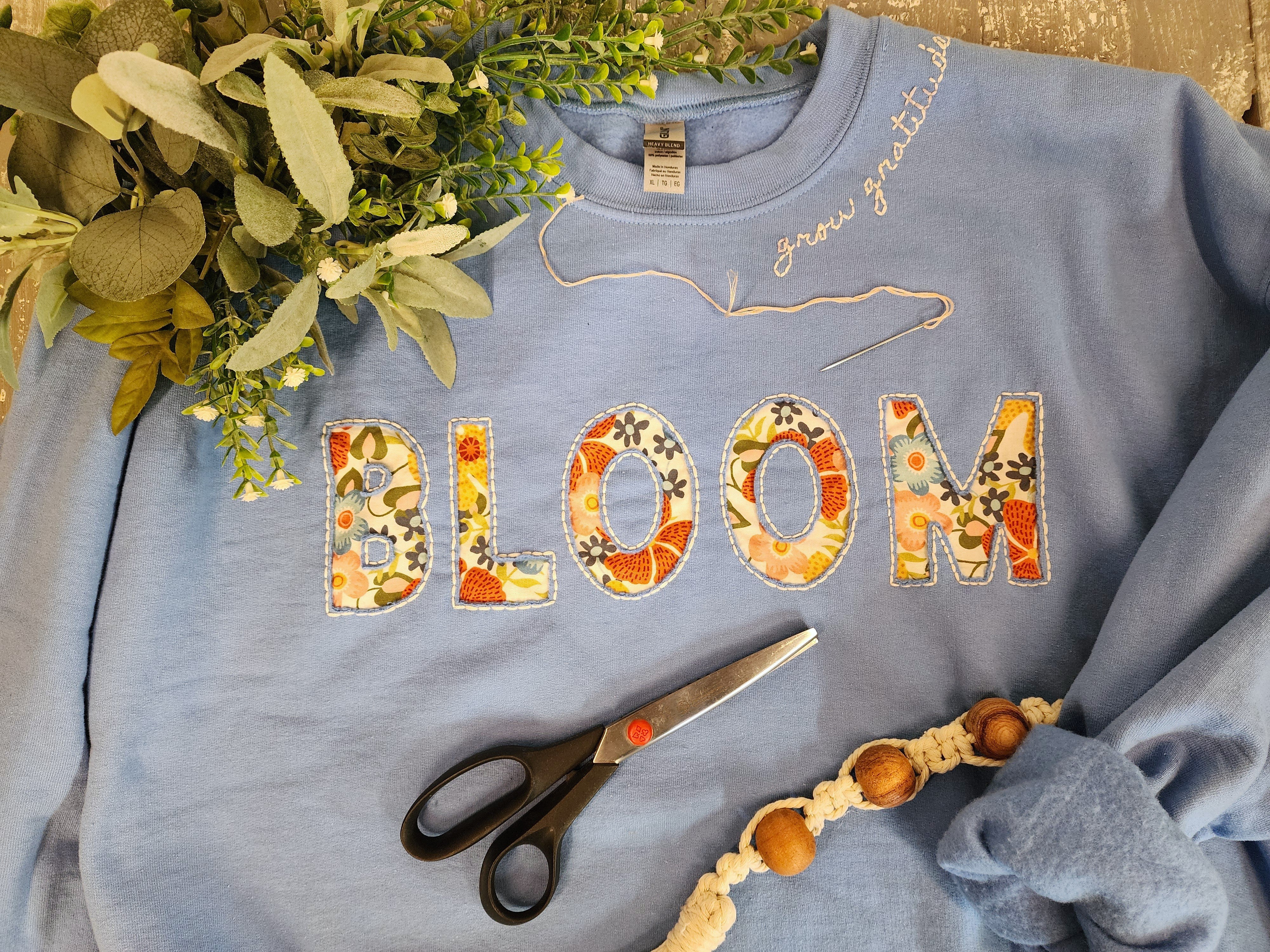 Mother’s Day Gift | Boho comfy Bloom embroidered Sweatshirt | Self-care warm handmade crew for Summer nights| Gift for Her \ floral calico