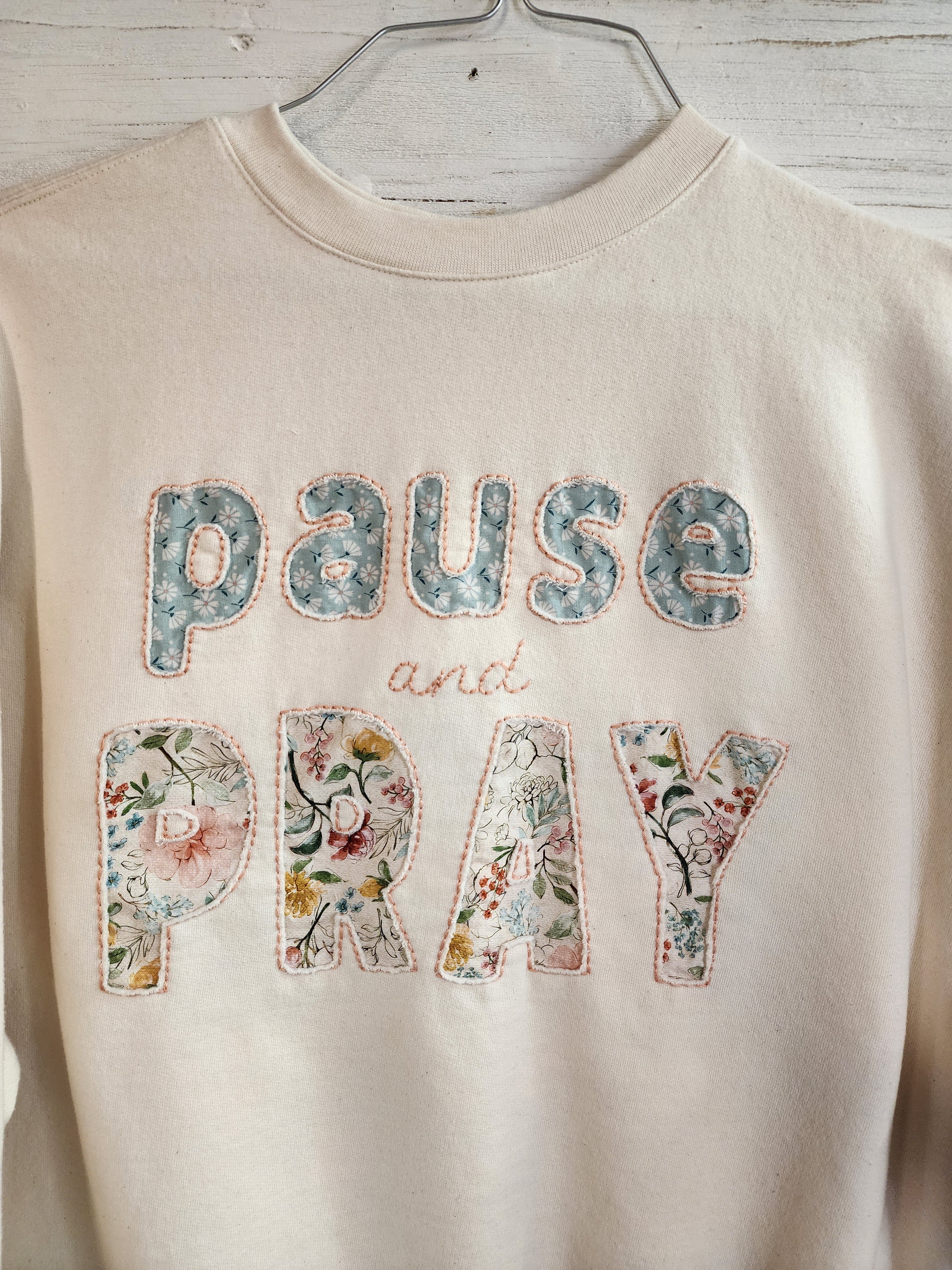 Floral Boho comfy faith embroidered Sweatshirt | Self-care warm handmade crew | Christian Gift for Her \ floral calico / homemade, pray