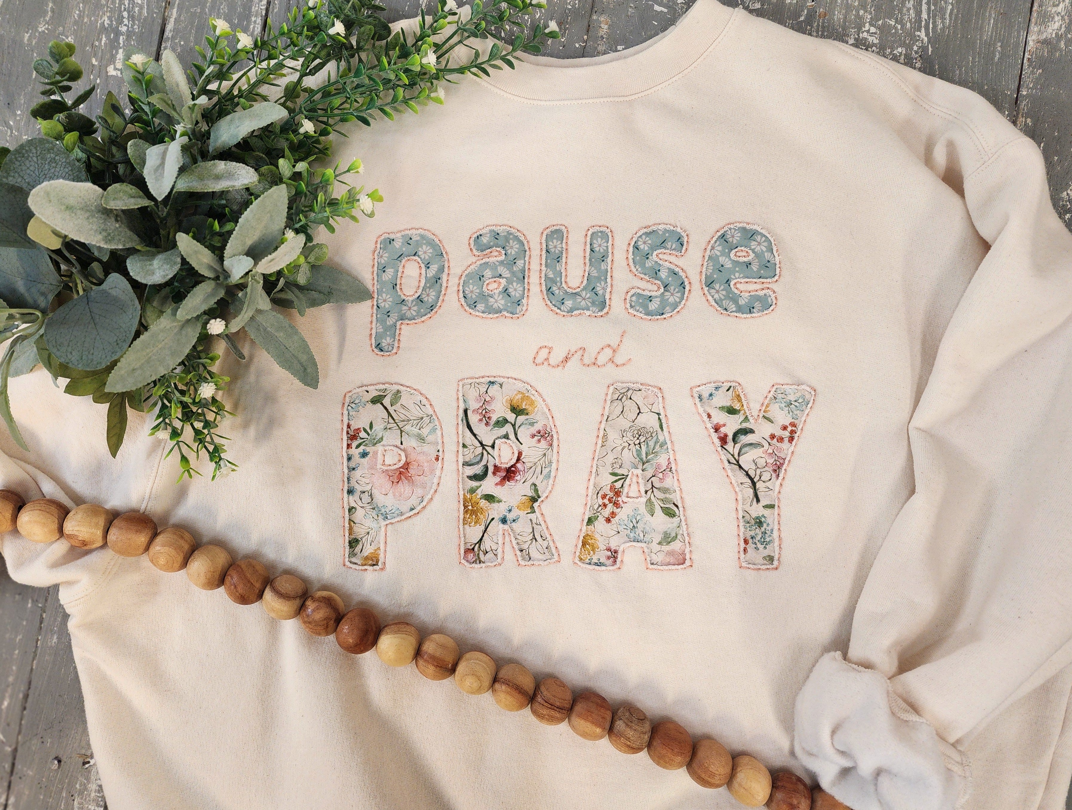 Floral Boho comfy faith embroidered Sweatshirt | Self-care warm handmade crew | Christian Gift for Her \ floral calico / homemade, pray
