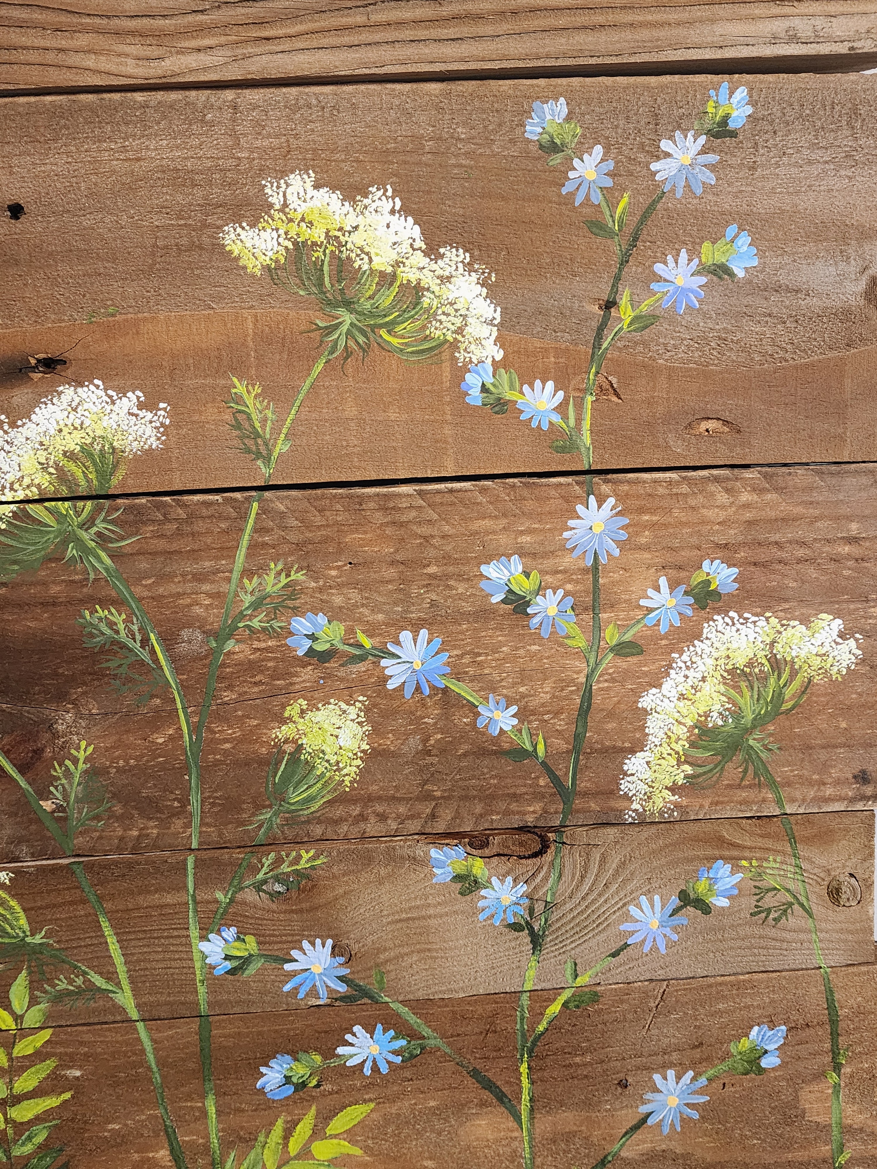 2 Piece Pallet wall art with hand painted wild flowers, cedar natural wood stain for modern mid century farmhouse decor, gardening gift, cottagecore