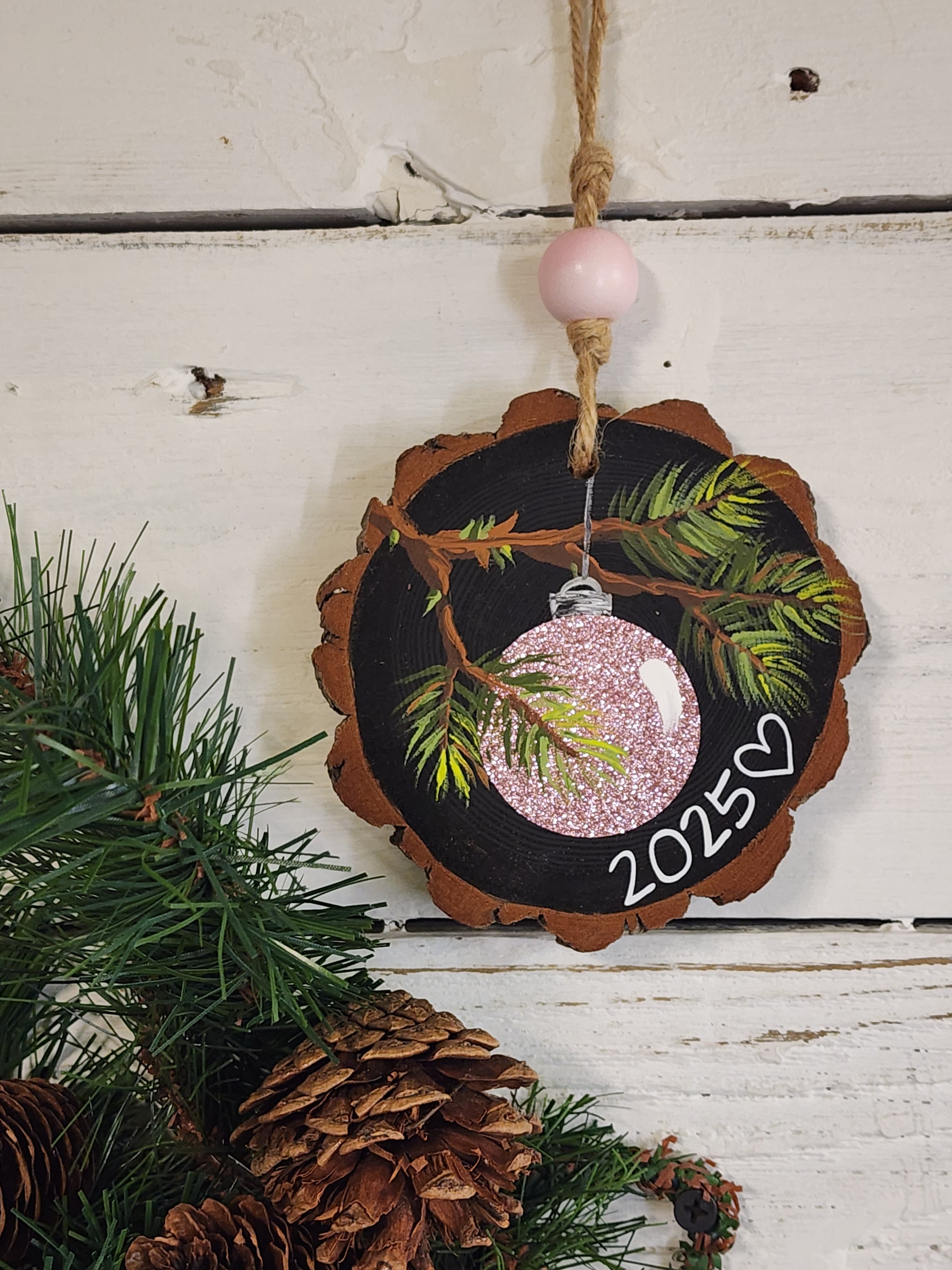 Mama Christmas gift set, cozy hand made embroidery sweatshirt, junk journal recycled wood frame, wood slice baby first Christmas ornament