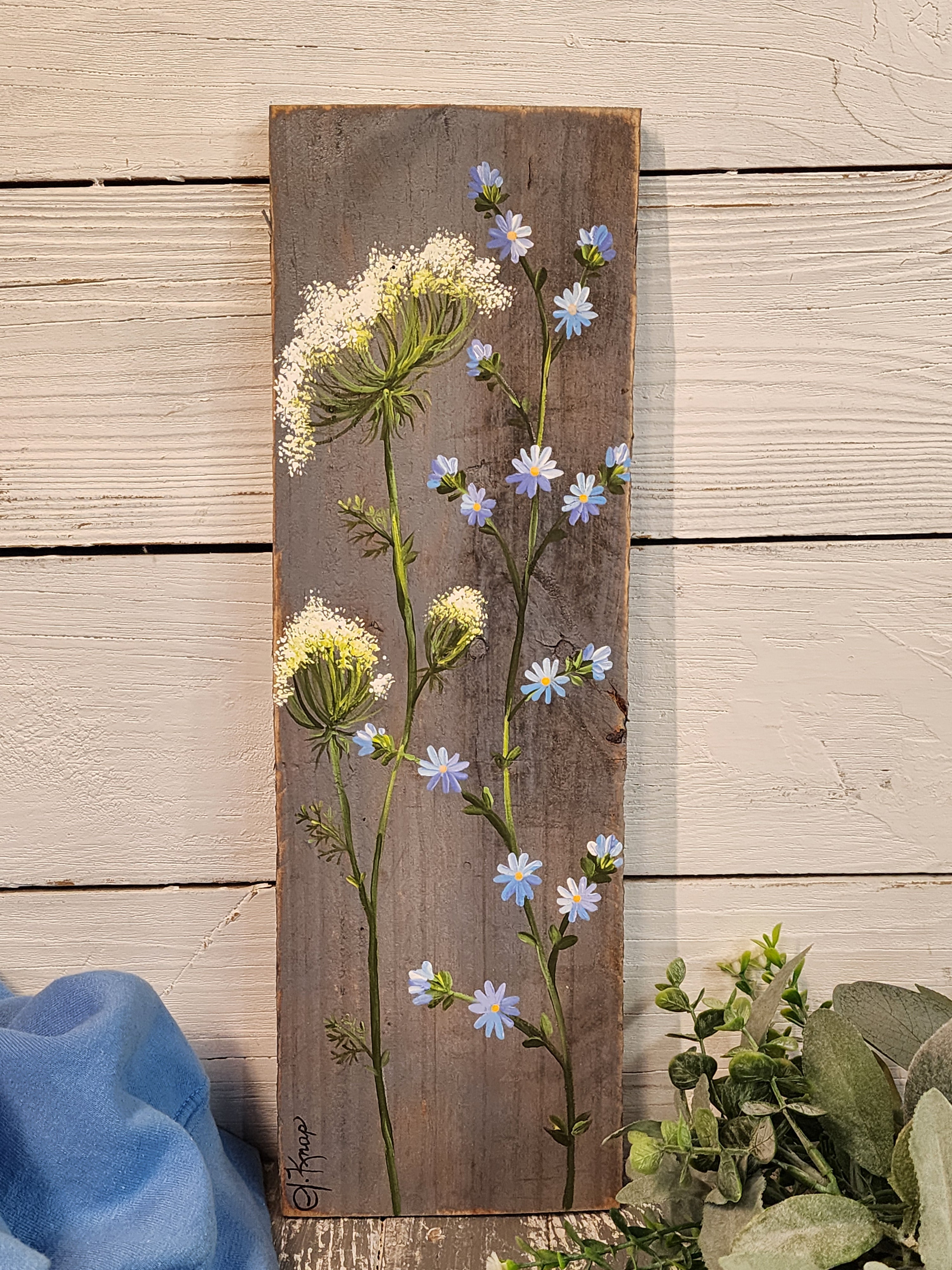 Flower lover gift set for Christmas, cozy handmade embroidery sweatshirt BLOOM, junk journal recycled wood 8x10 frame, wildflower wall art