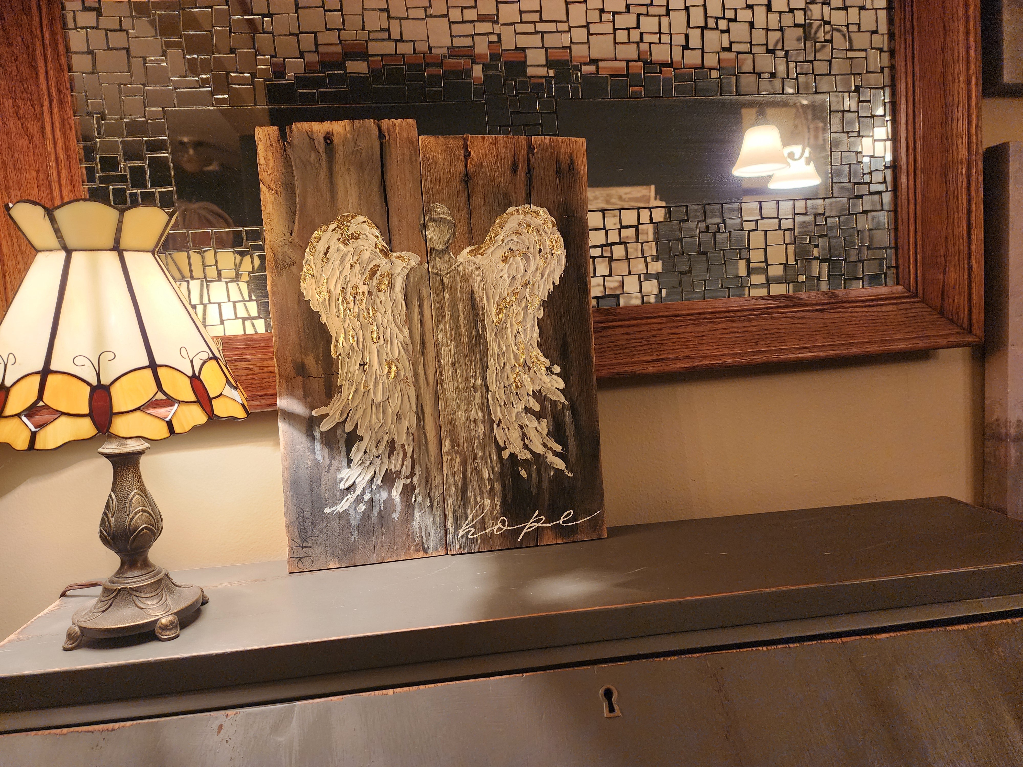 Abstract Angel painting for Christmas, Rustic pallet wood wall art for the holidays, hope angel acrylic texture painting, primitive