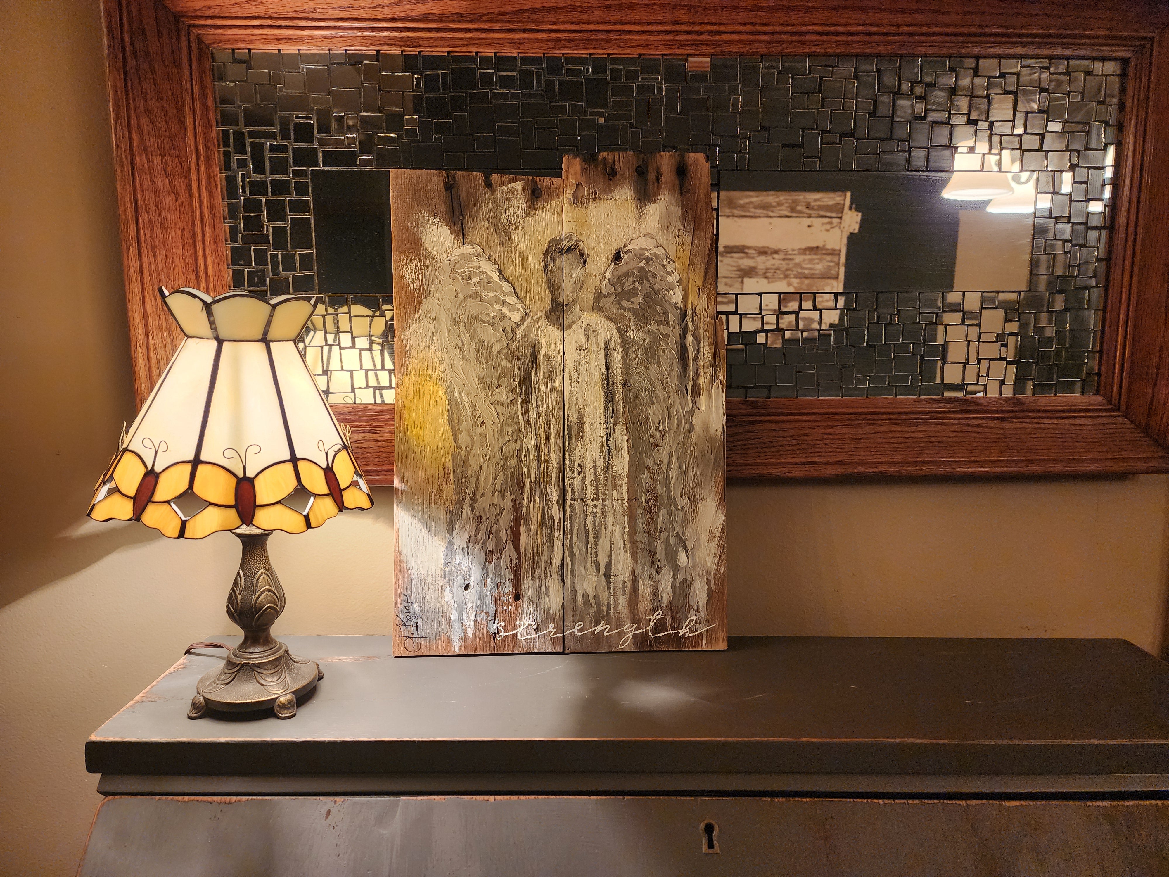 Abstract Angel painting for Christmas, acrylic Primitive Christmas Wall Decor, Rustic Holiday Angel Gift, recycled wood wall art