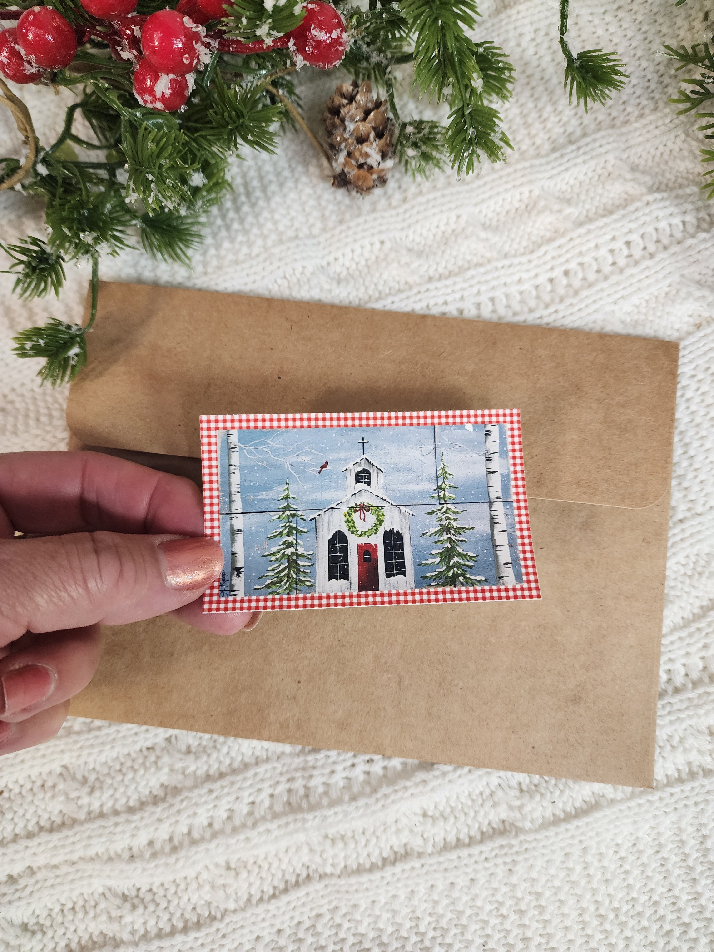 Christmas church stickers, Vinyl artwork sticker sheet, Laptop decorative sticker, Holiday card seal, red Christmas cardinal