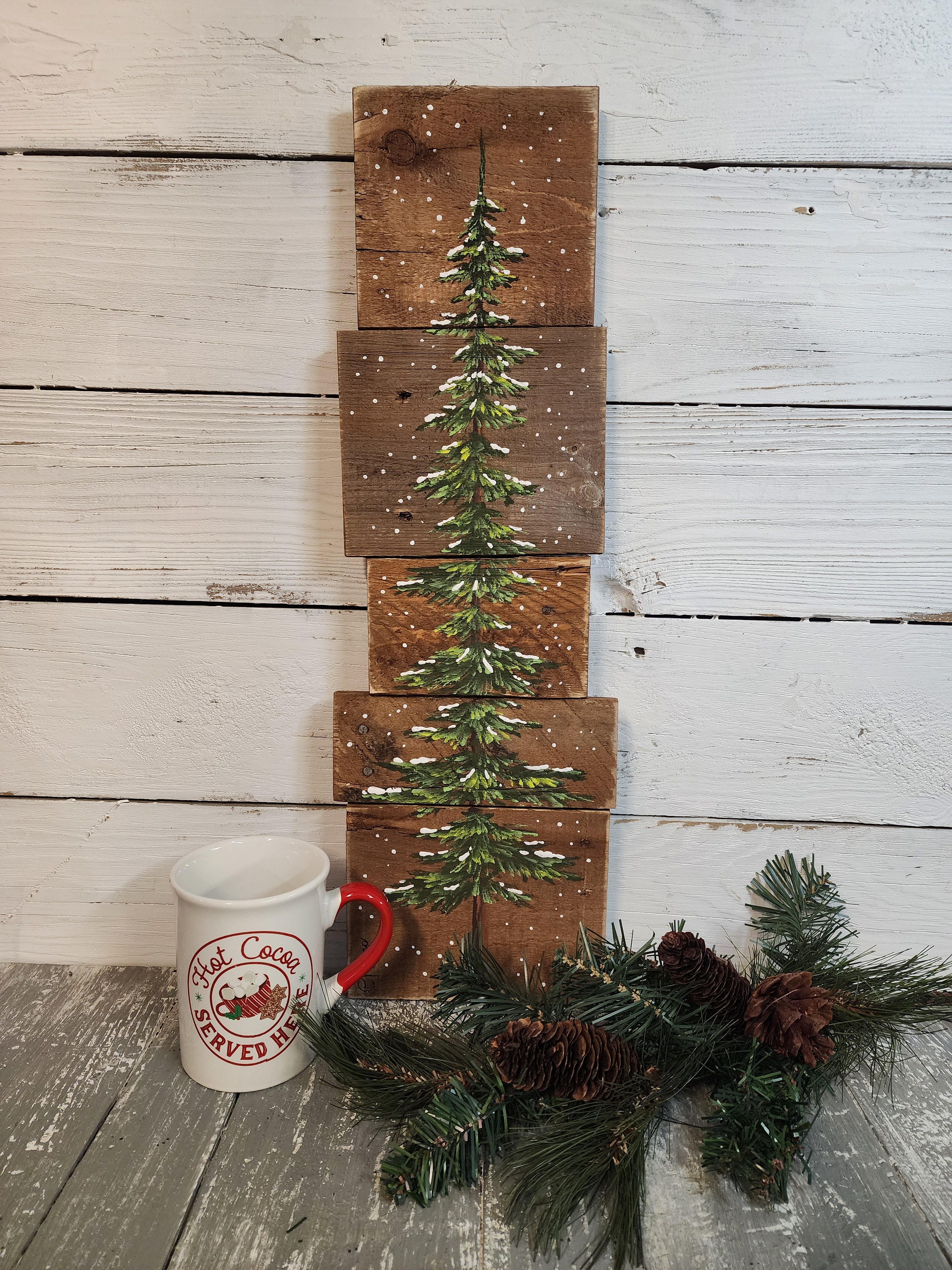 Cozy soft Christmas gift for her, handmade flannel embroidery L crew, hand painted snowy pine tree, gift wrapped, gift set