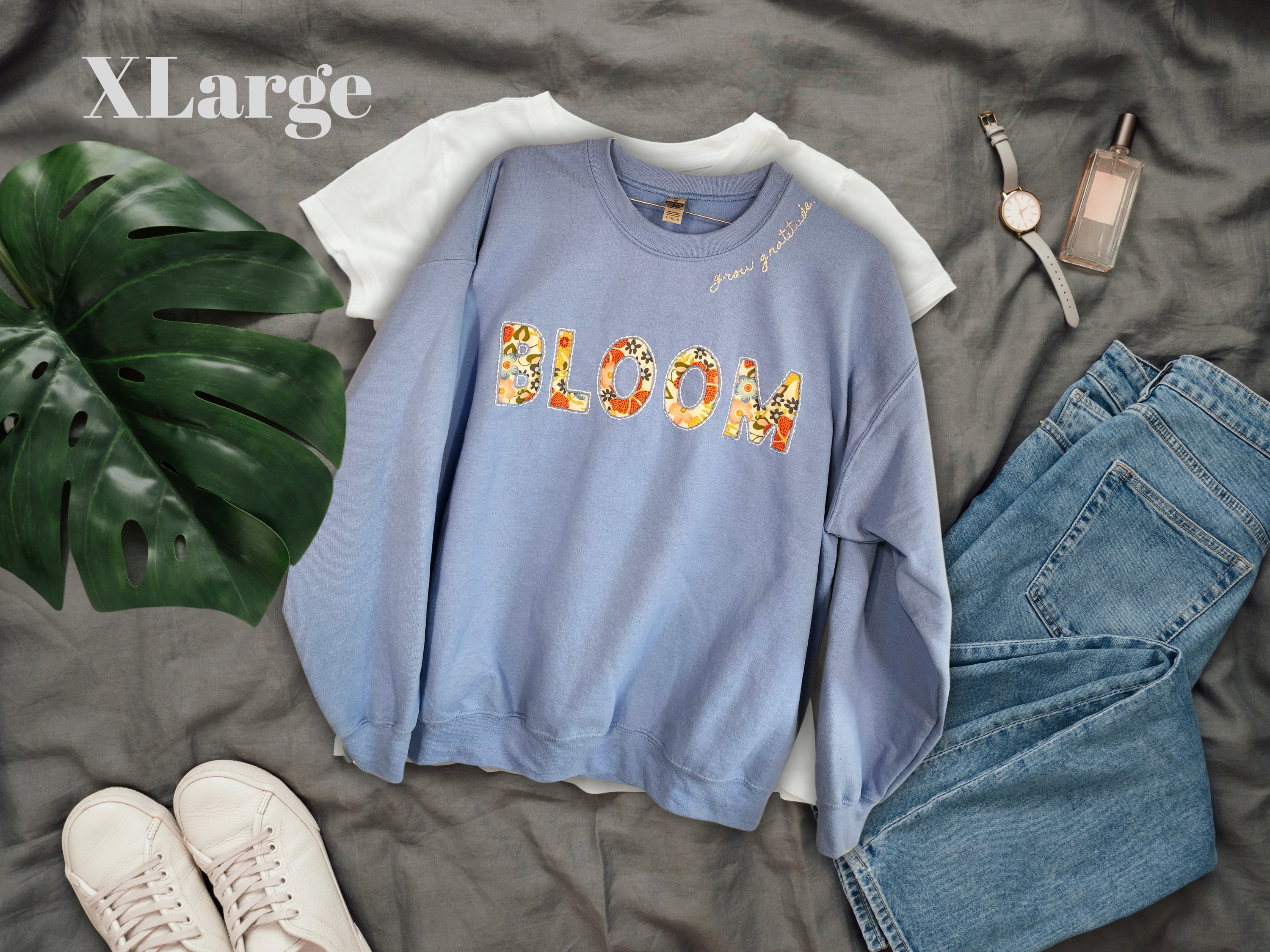 Mother’s Day Gift | Boho comfy Bloom embroidered Sweatshirt | Self-care warm handmade crew for Summer nights| Gift for Her \ floral calico