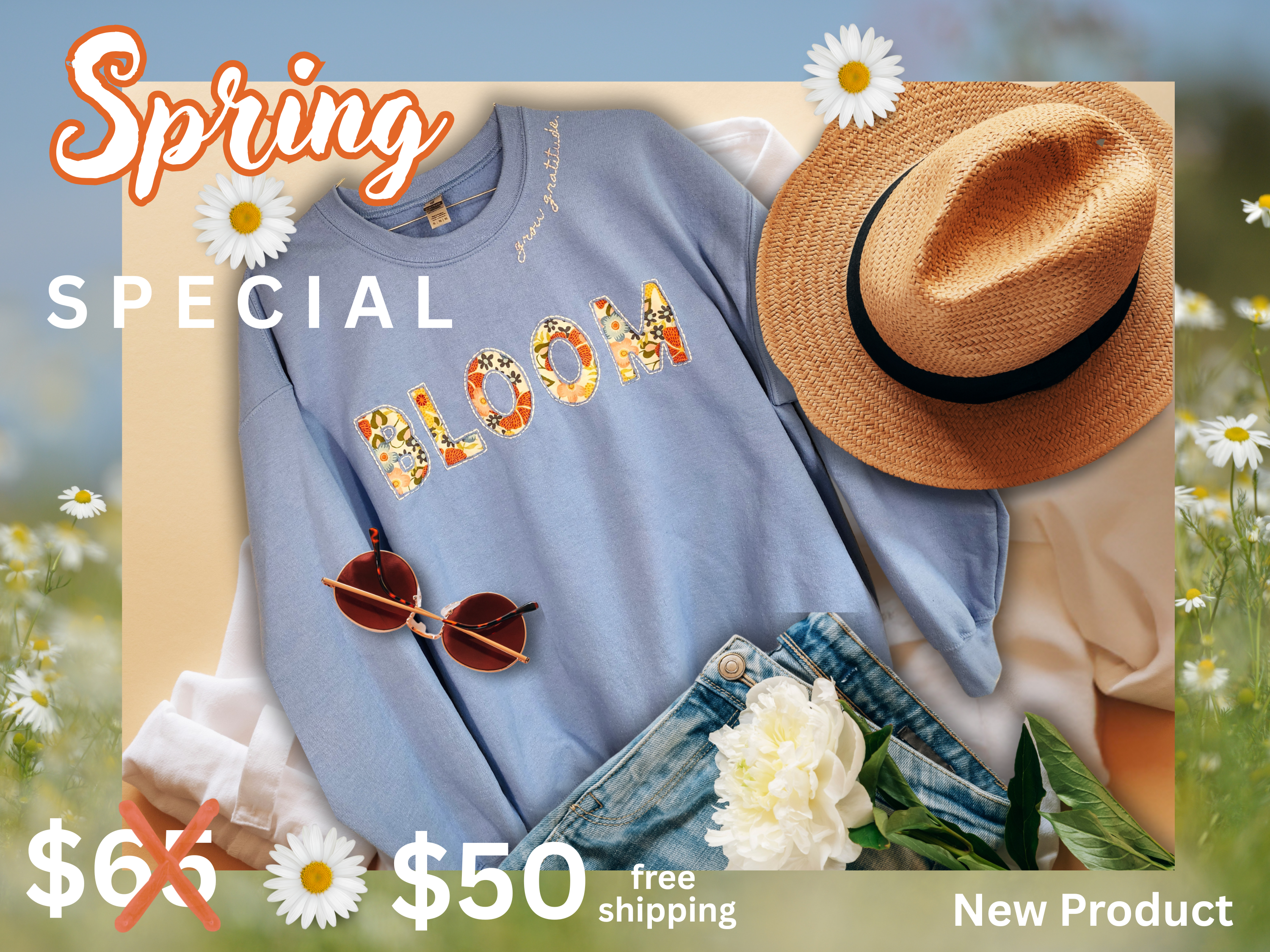 Mother’s Day Gift | Boho comfy Bloom embroidered Sweatshirt | Self-care warm handmade crew for Summer nights| Gift for Her \ floral calico