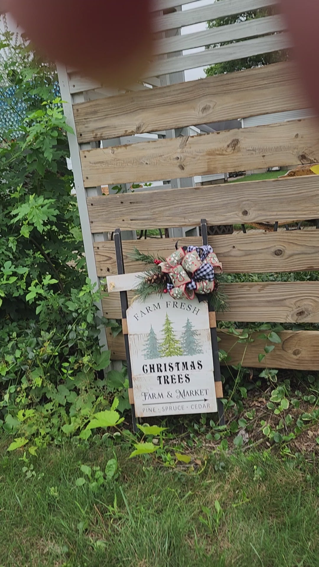 Christmas handmade vintage sled with black accents, Holiday porch decor, recycled wood hand painted pine Christmas trees, Farm fresh trees for sale sign (Copy)