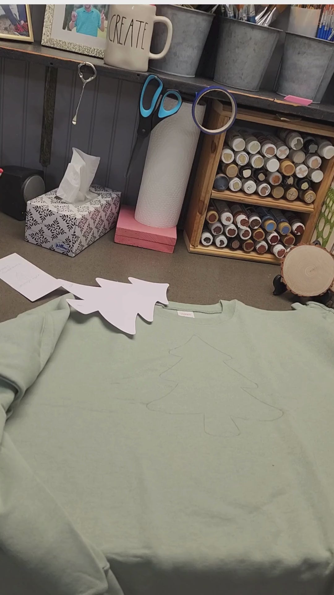 Christmas cozy crew sweatshirt with plaid Christmas tree, XL sage green, homemade gift for her, handmade merry shirt for the holidays