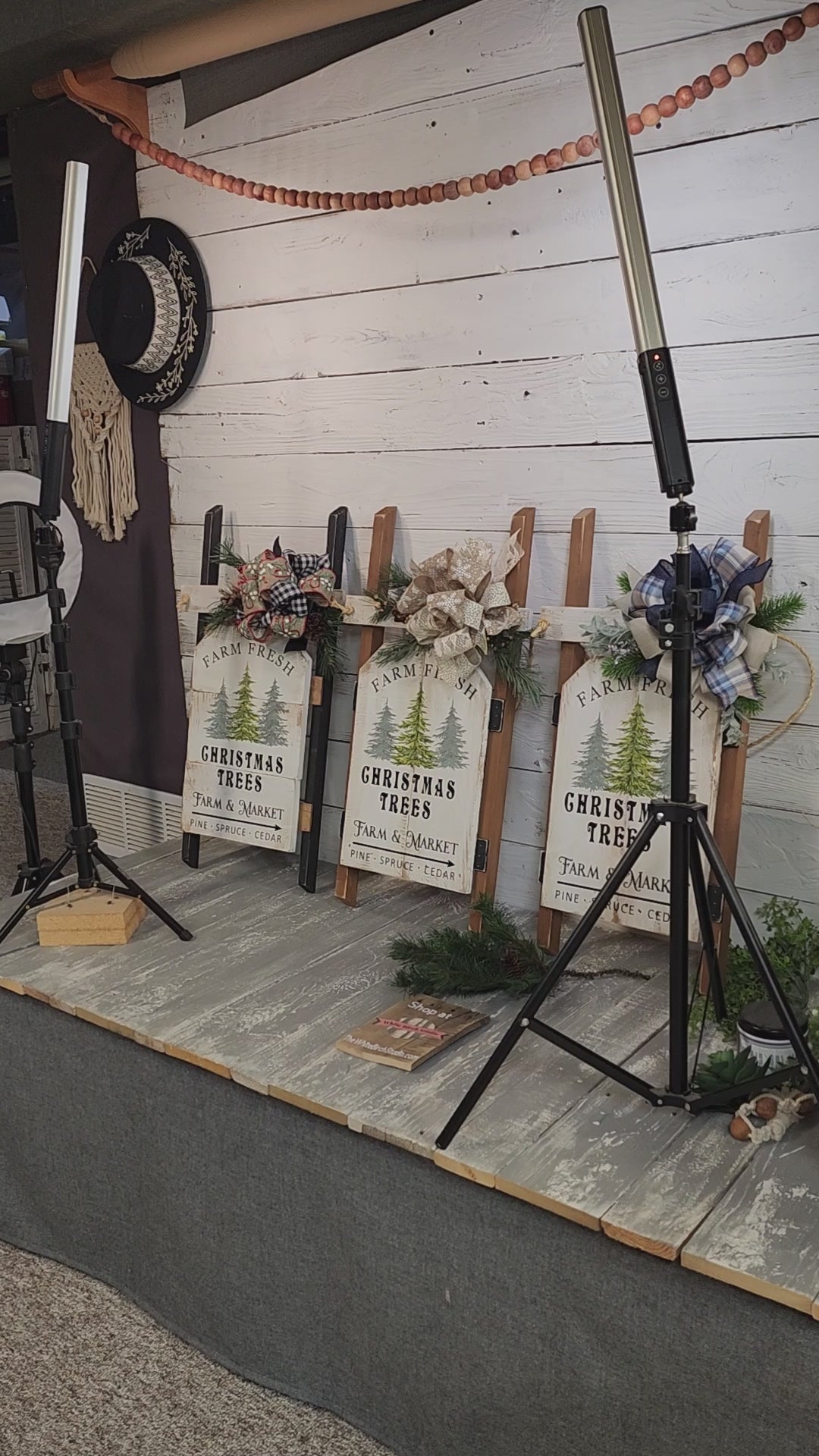 Christmas handmade vintage sled with blue accents, Holiday porch decor, recycled wood hand painted pine Christmas trees, Farm fresh trees for sale sign (Copy)