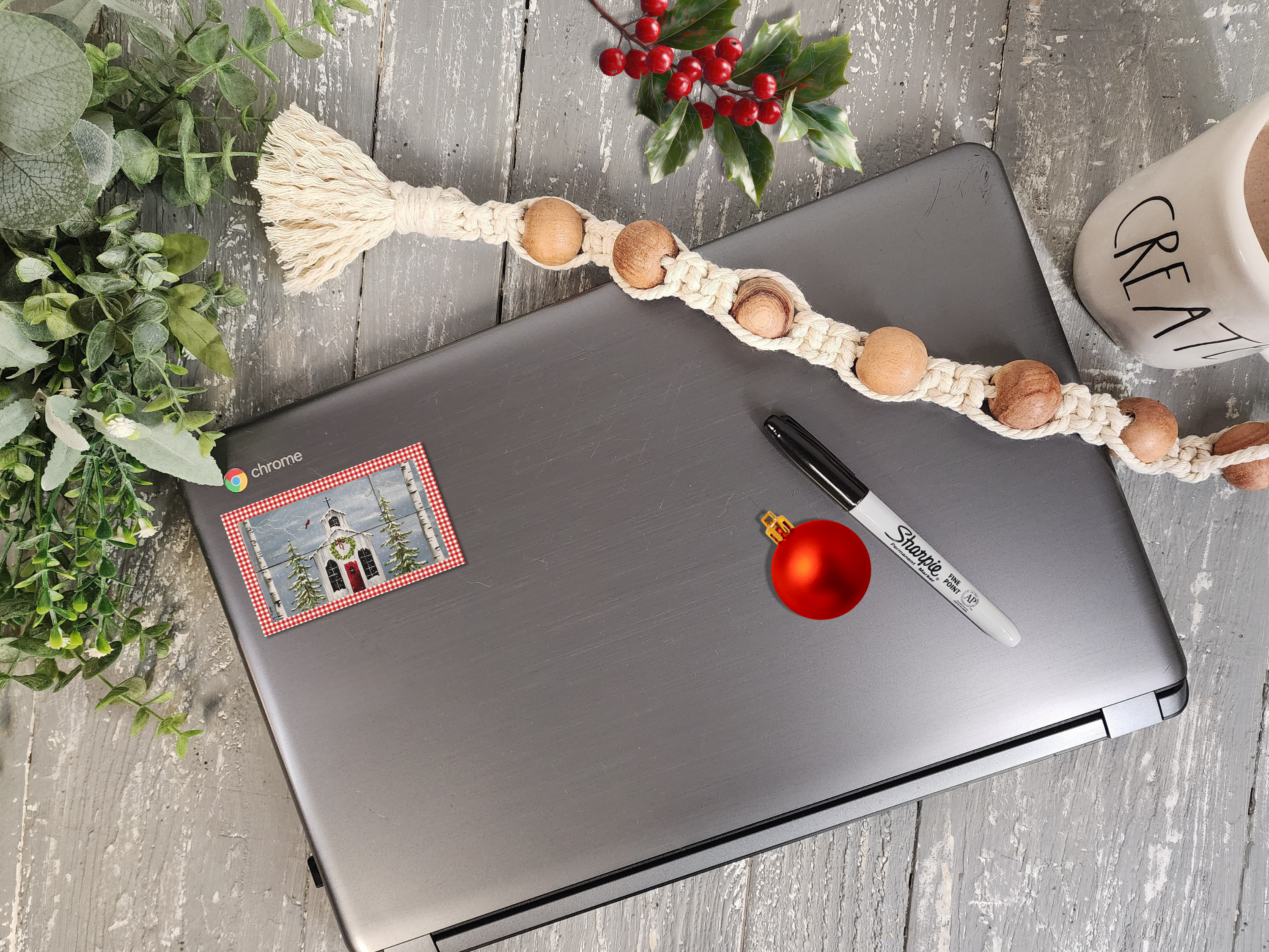 Christmas church stickers, Vinyl artwork sticker sheet, Laptop decorative sticker, Holiday card seal, red Christmas cardinal