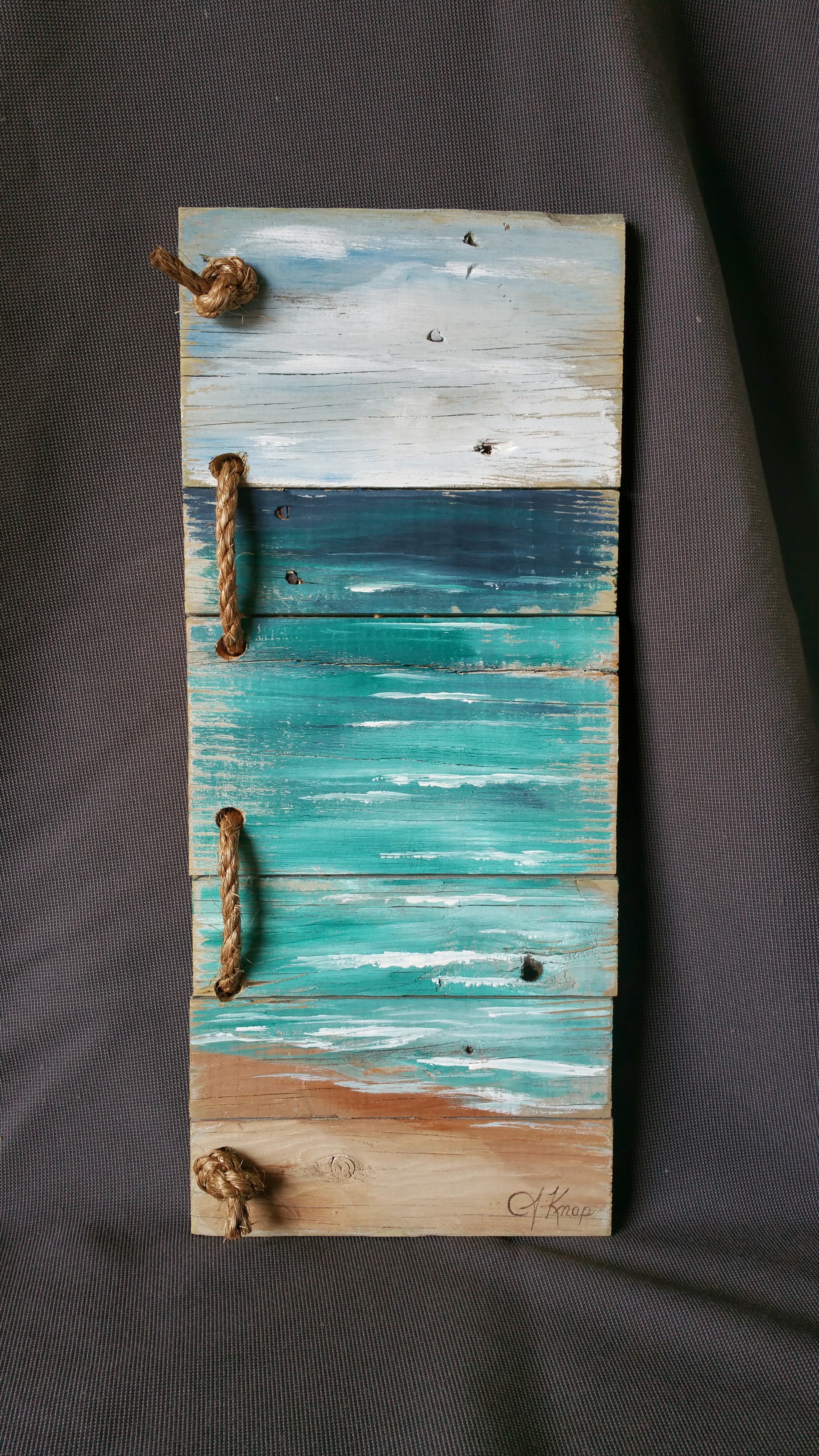 Nautical rope Beach pallet painting, Hand Painted Seascape, Rustic Farmhouse cottage decor