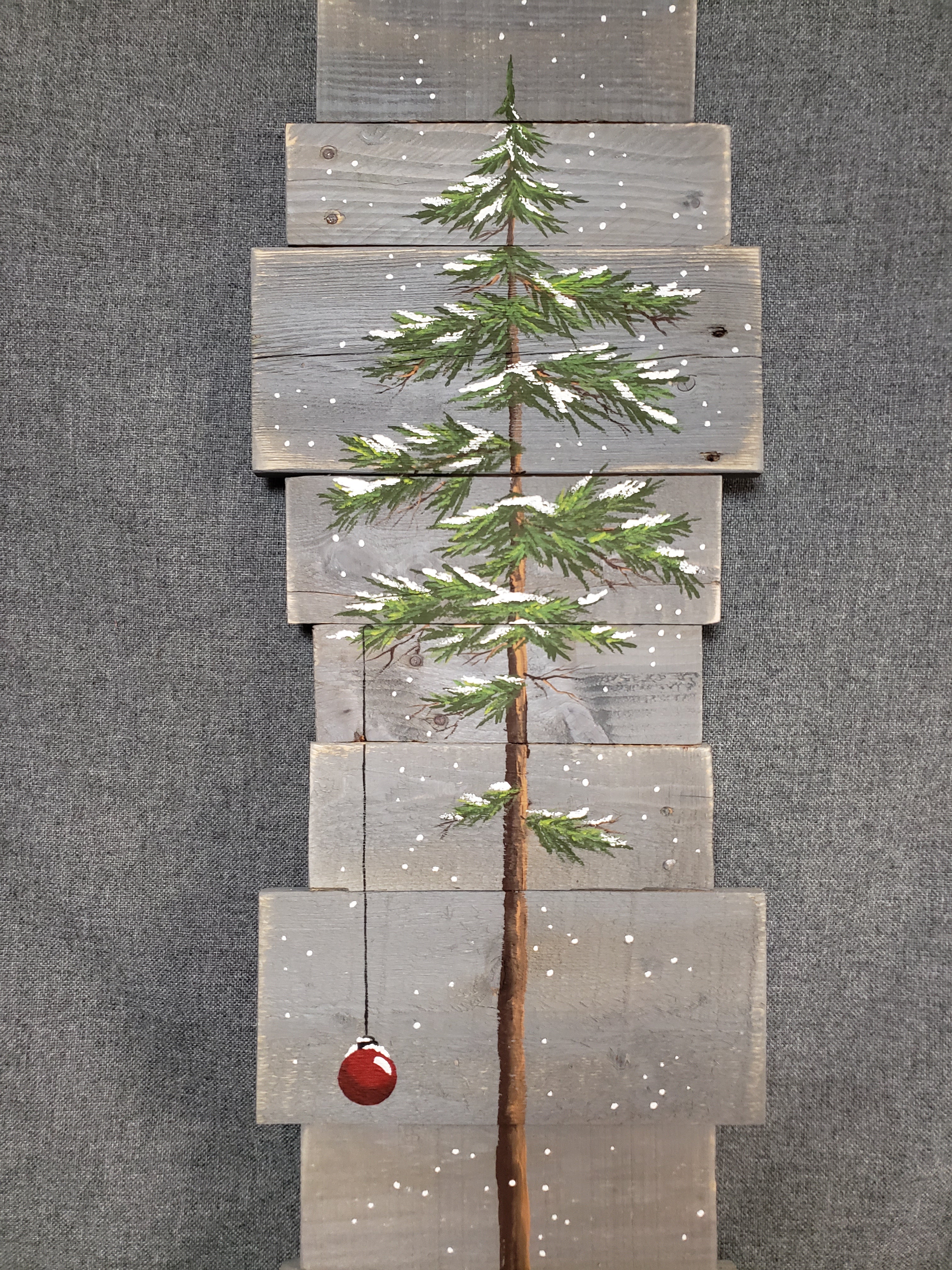 Hand Painted Pine tree on pallet wood, Winter cottage decor