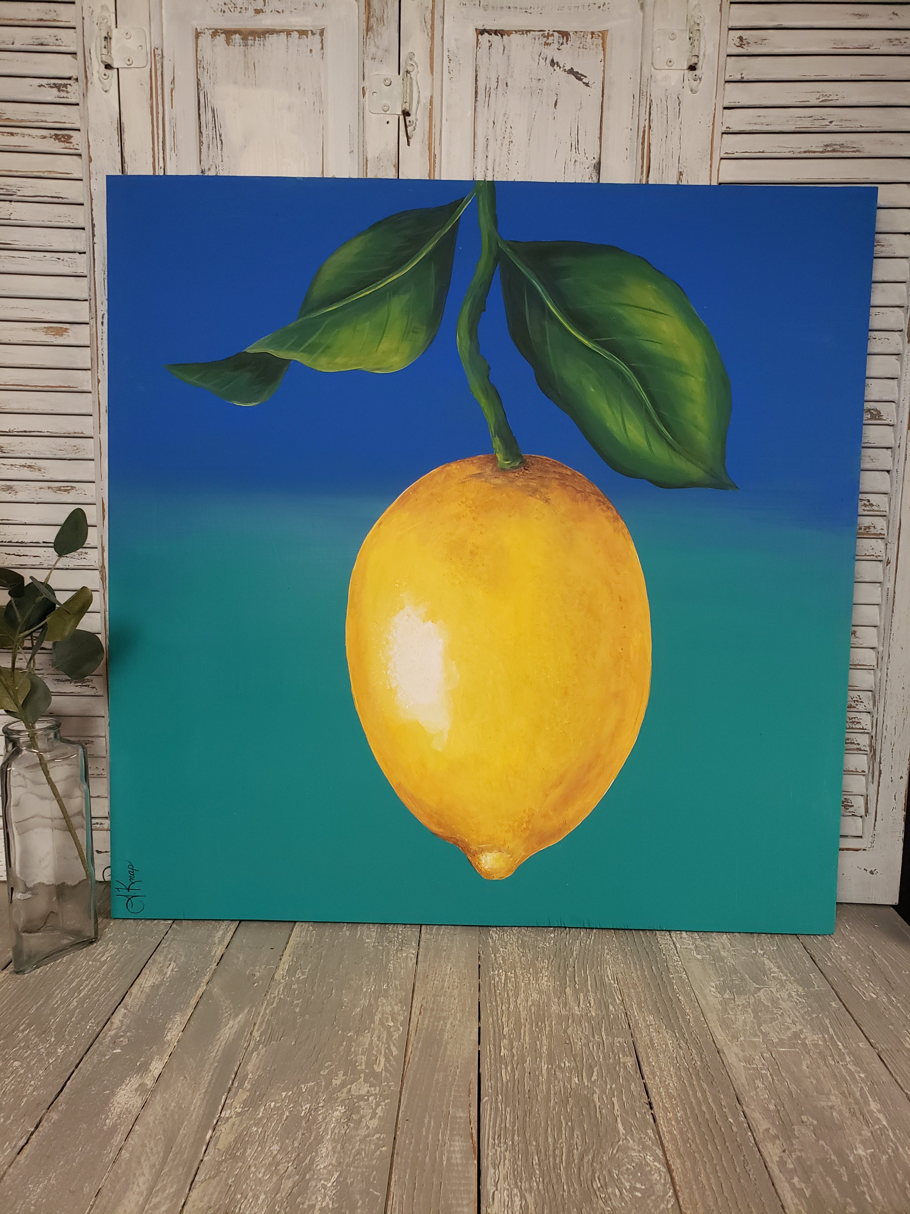 Lemon Summer decor, lemon fruit painting, lemon kitchen wall decor sign, Spring porch decor