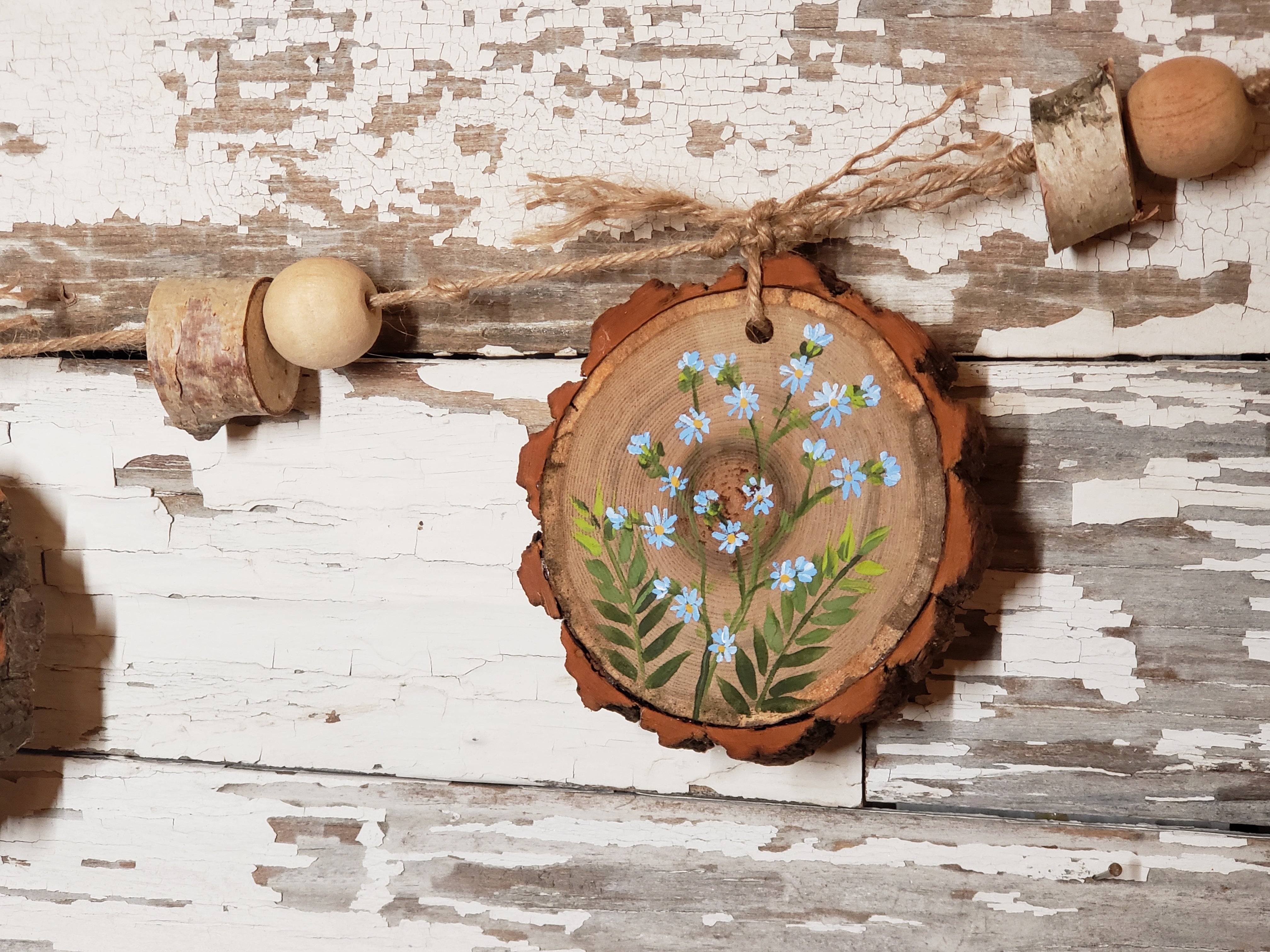 Rustic Spring Garlands Spring and Summer Bead Garland, Wild flower Rustic Wood Slice ornament ...