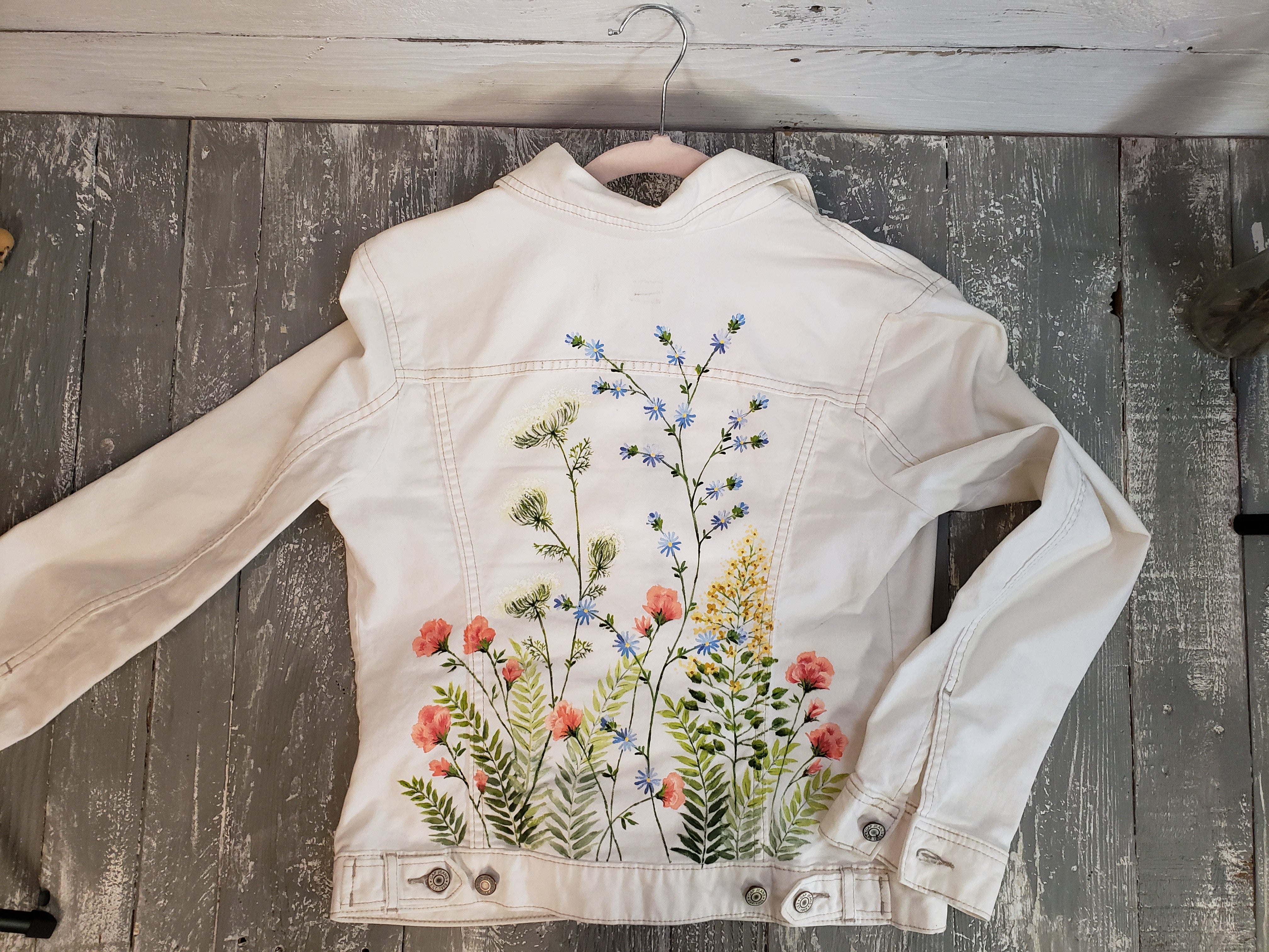 Event Blossom Floral Monogram White Jean Jacket