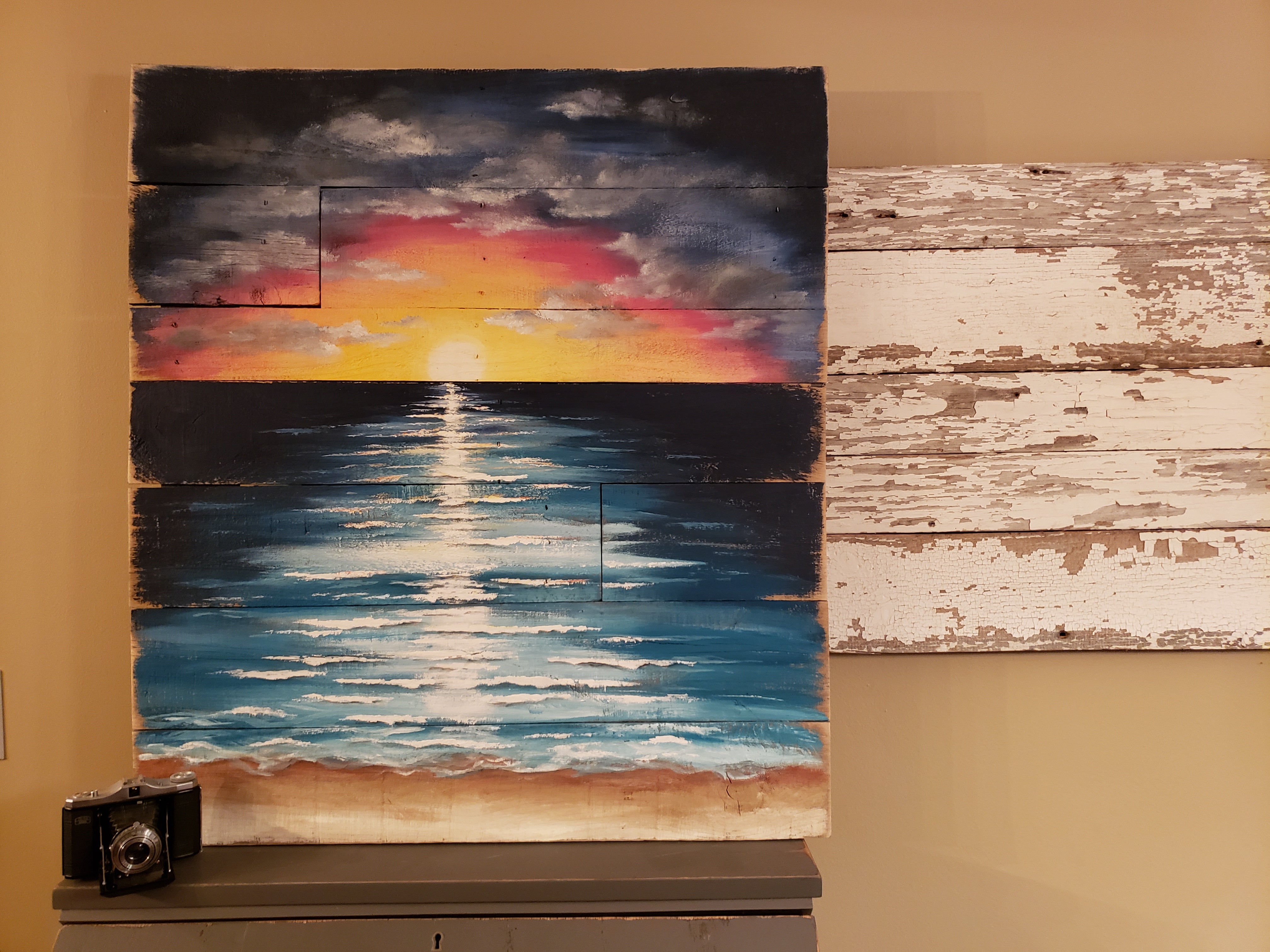 sunset, acrylic painting on wood board : r/painting