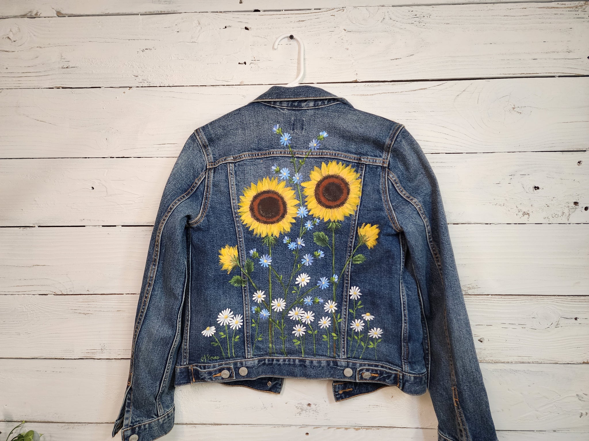 Personalized Jean Jacket for Girls With Pumpkin and Sunflowers 