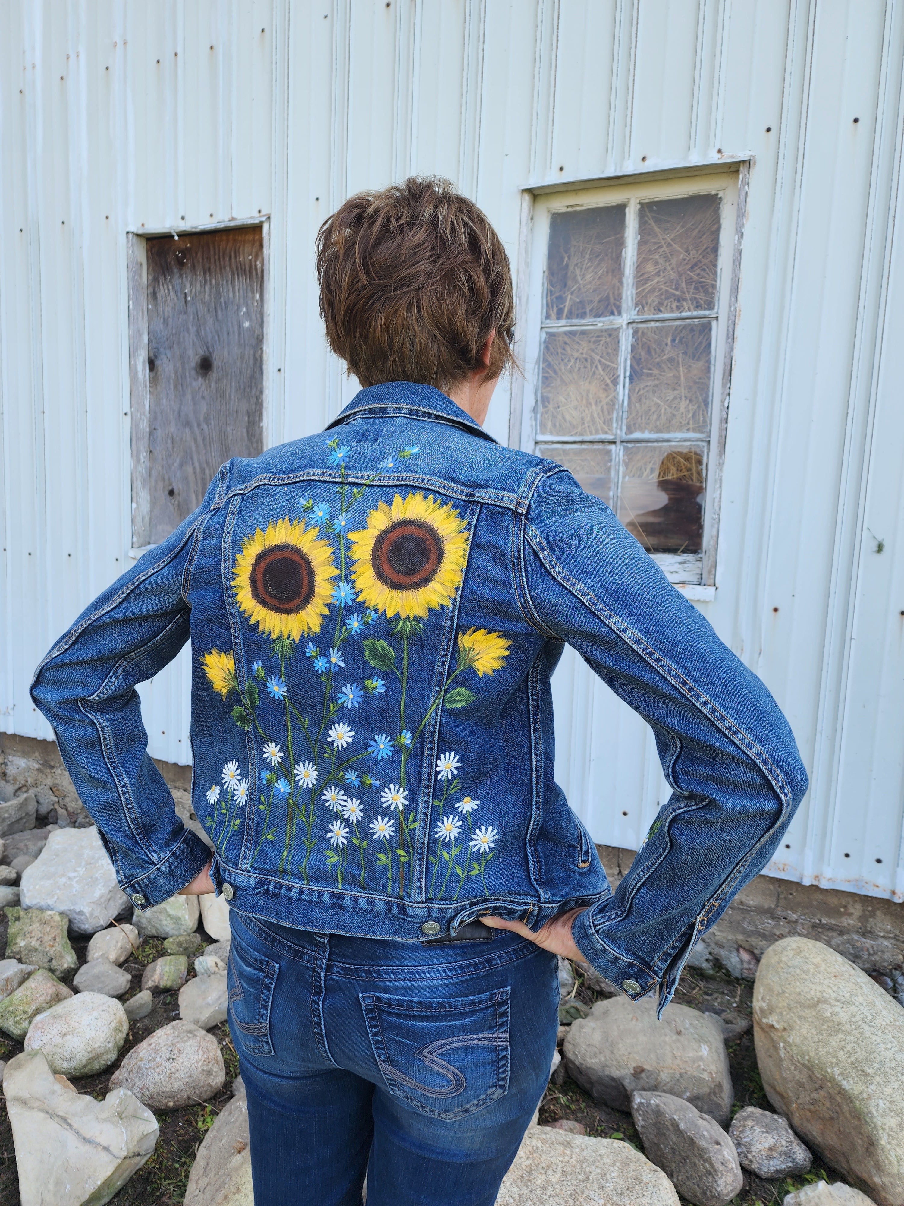 Hand painted Sunflower jeans