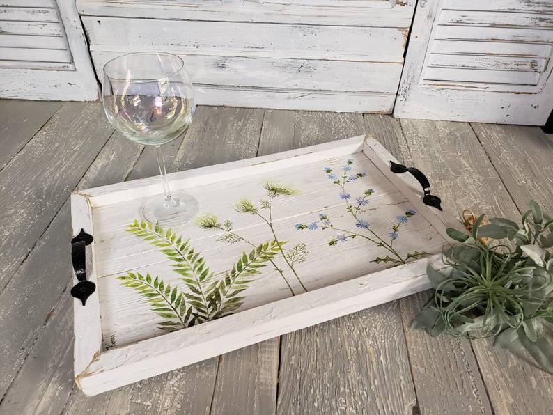 Wild flower hand painted Decorative tray on pallet wood, Rustic farmho –  The White Birch Studio
