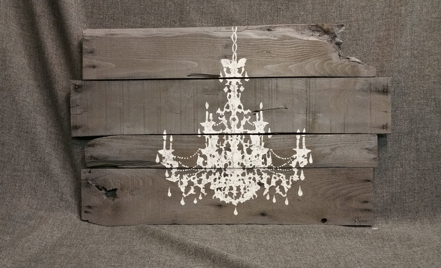 Chandelier silhouette art on Pallet Wood, hand painted shabby chic chandelier, Farmhouse gray Girl nursery decor