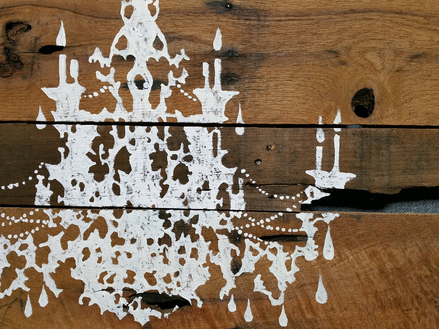 Rustic Chandelier painting on Pallet wood, hand painted silhouette, Girls nursery decor