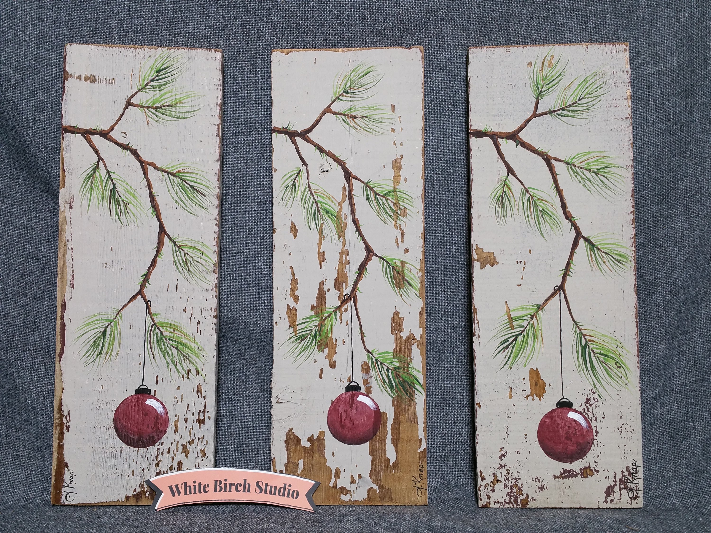 Hand painted pine branch on pallet wood, Vintage TAN decor, Pallet Christmas art, Farmhouse Christmas decor