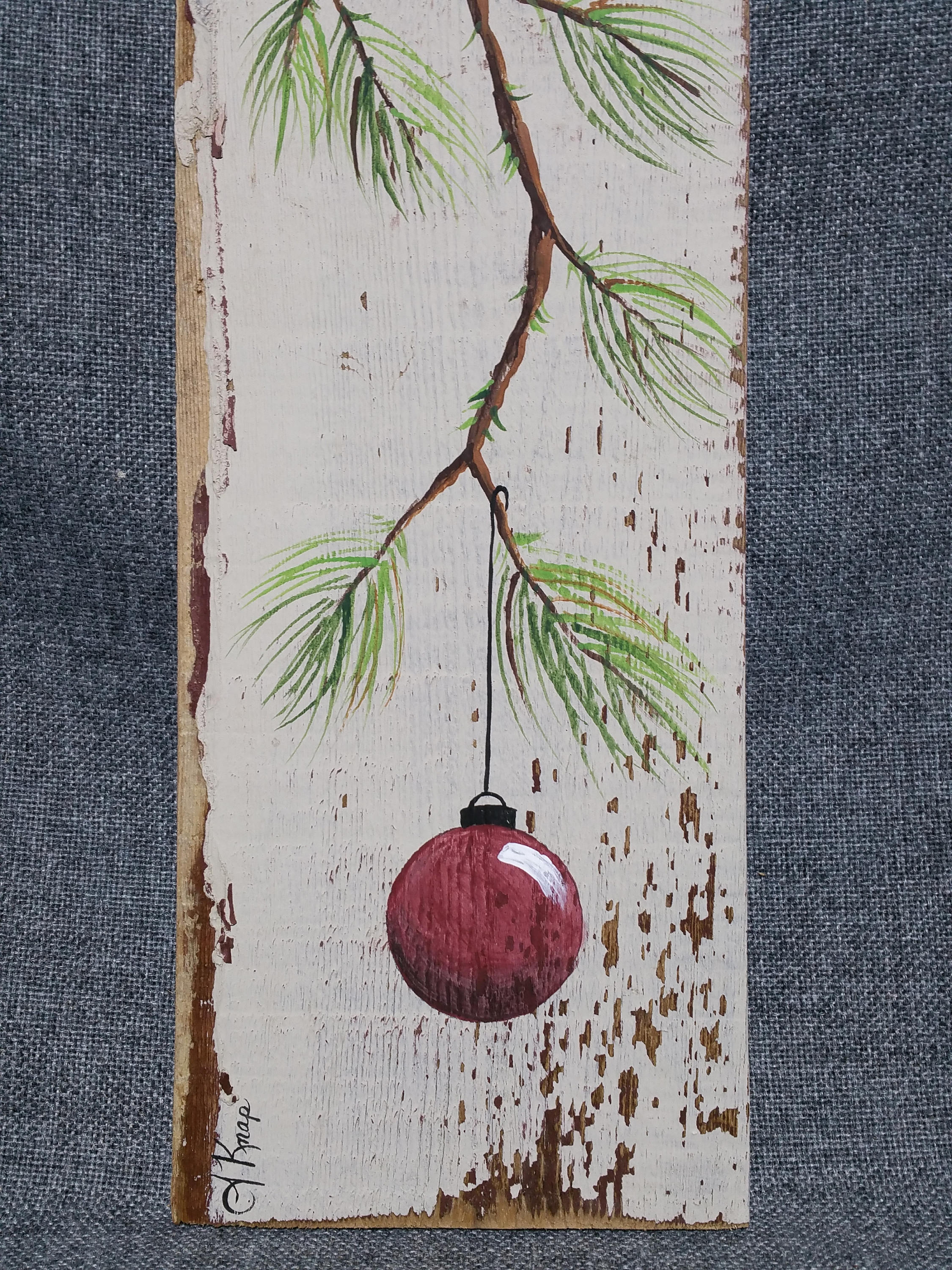 Hand painted pine branch on pallet wood, Vintage TAN decor, Pallet Christmas art, Farmhouse Christmas decor