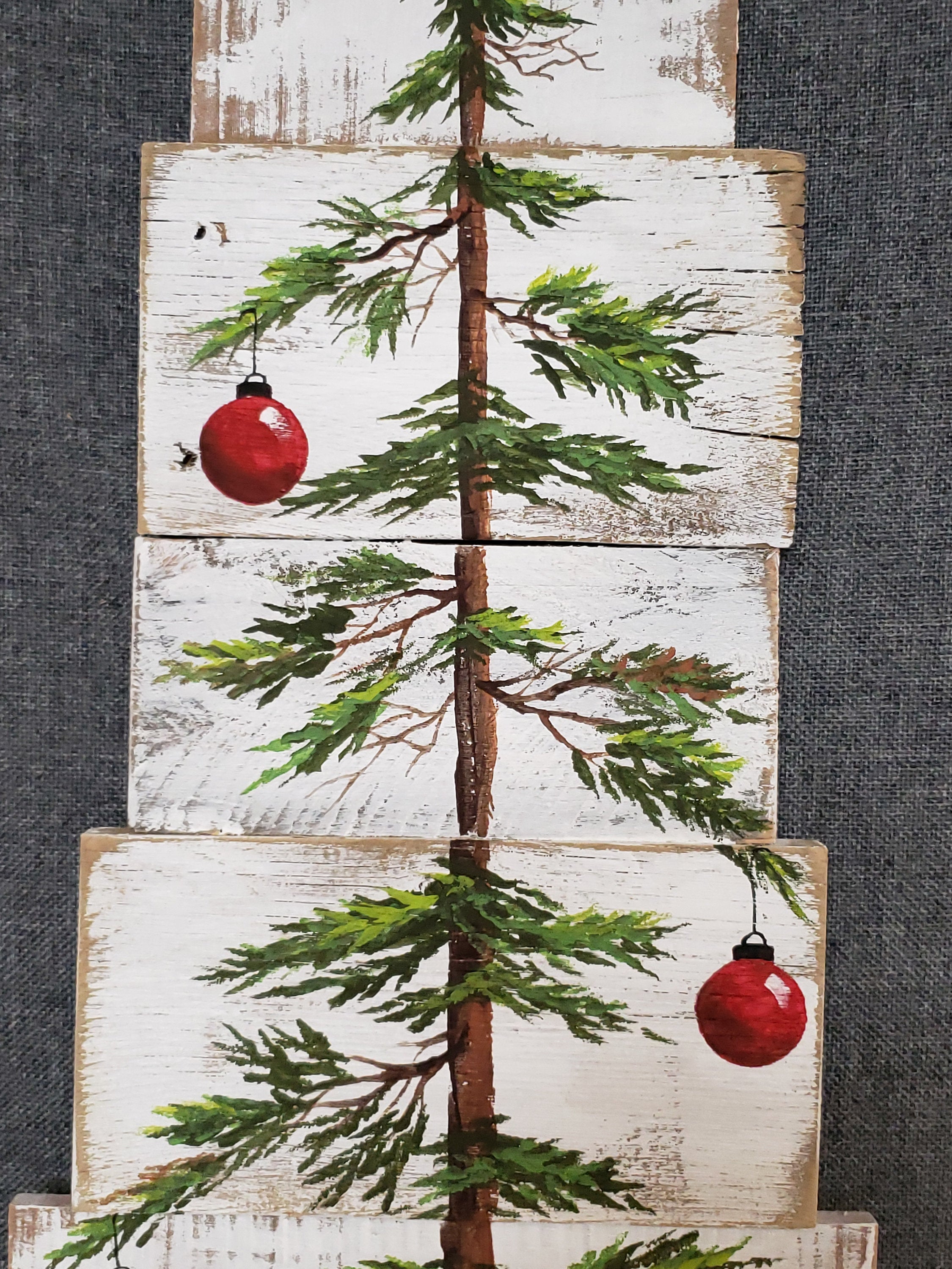 Hand painted Christmas tree on pallet wood, Merry, farmhouse white washed decor