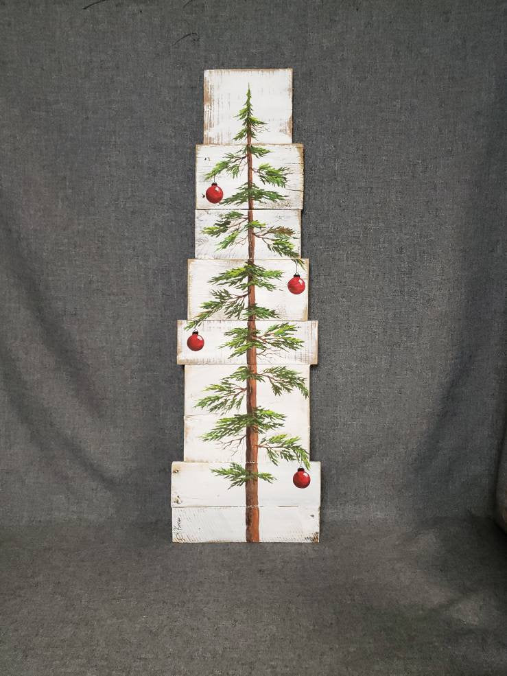 Christmas tree sign on pallet wood, farmhouse white washed decor, Christmas painted decoration, Charlie Brown tree
