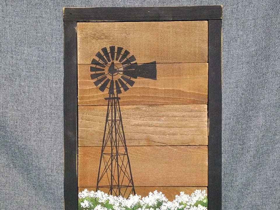 Daisy Pallet Art, hand painted Vintage windmill with "love you more", Farmhouse field of flowers